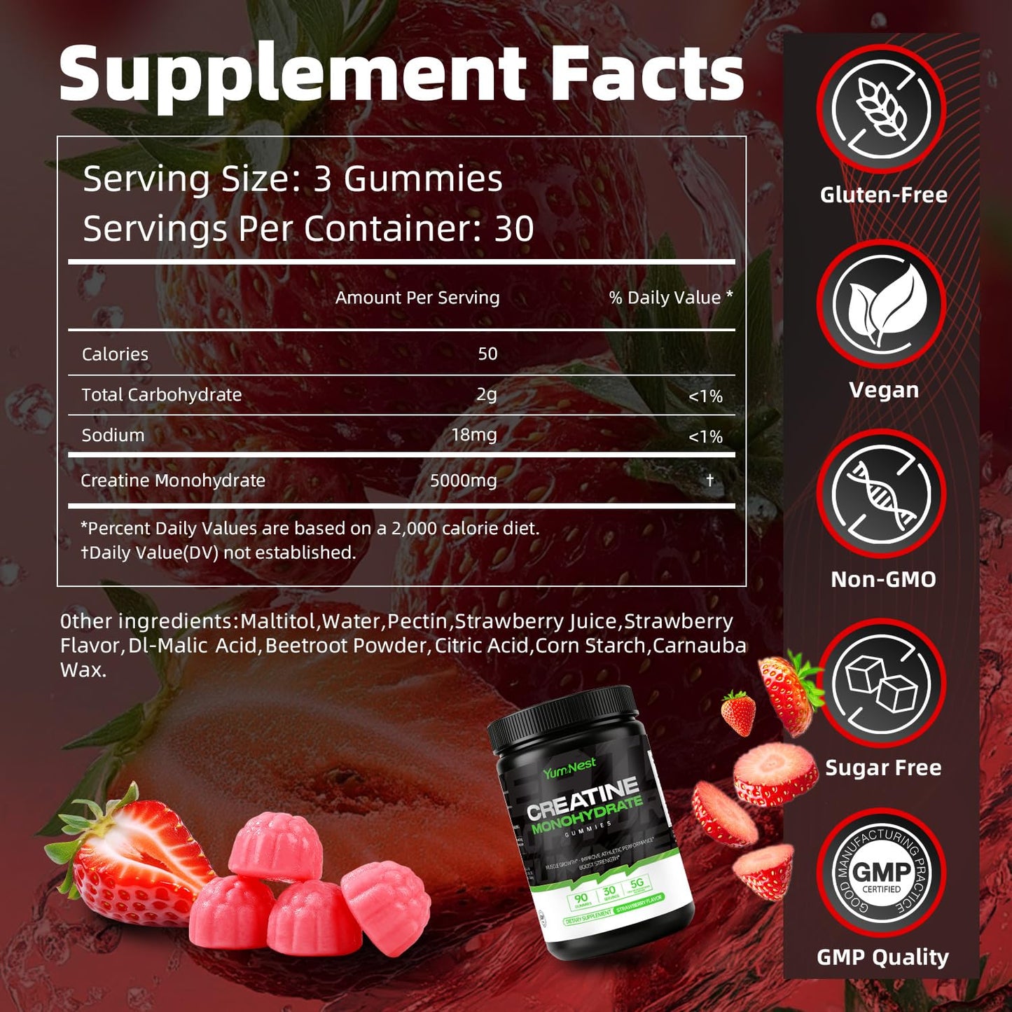 YumNest Creatine Monohydrate Gummies 5000 mg, 90 Count