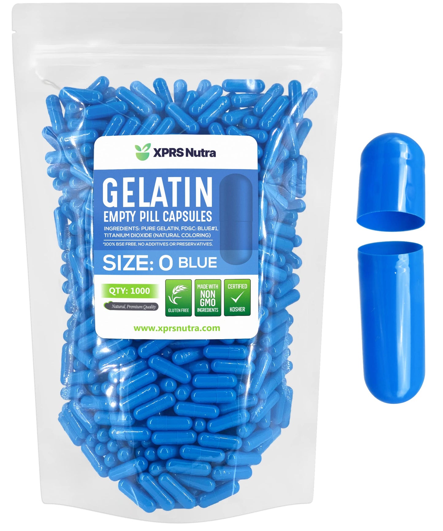 XPRS Nutra Size 0 Empty Gelatin Capsules, 1000 Count