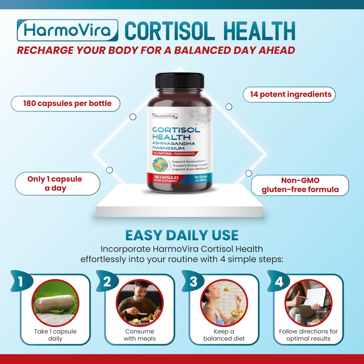 HarmoVira Cortisol Health Capsule, 180 Count