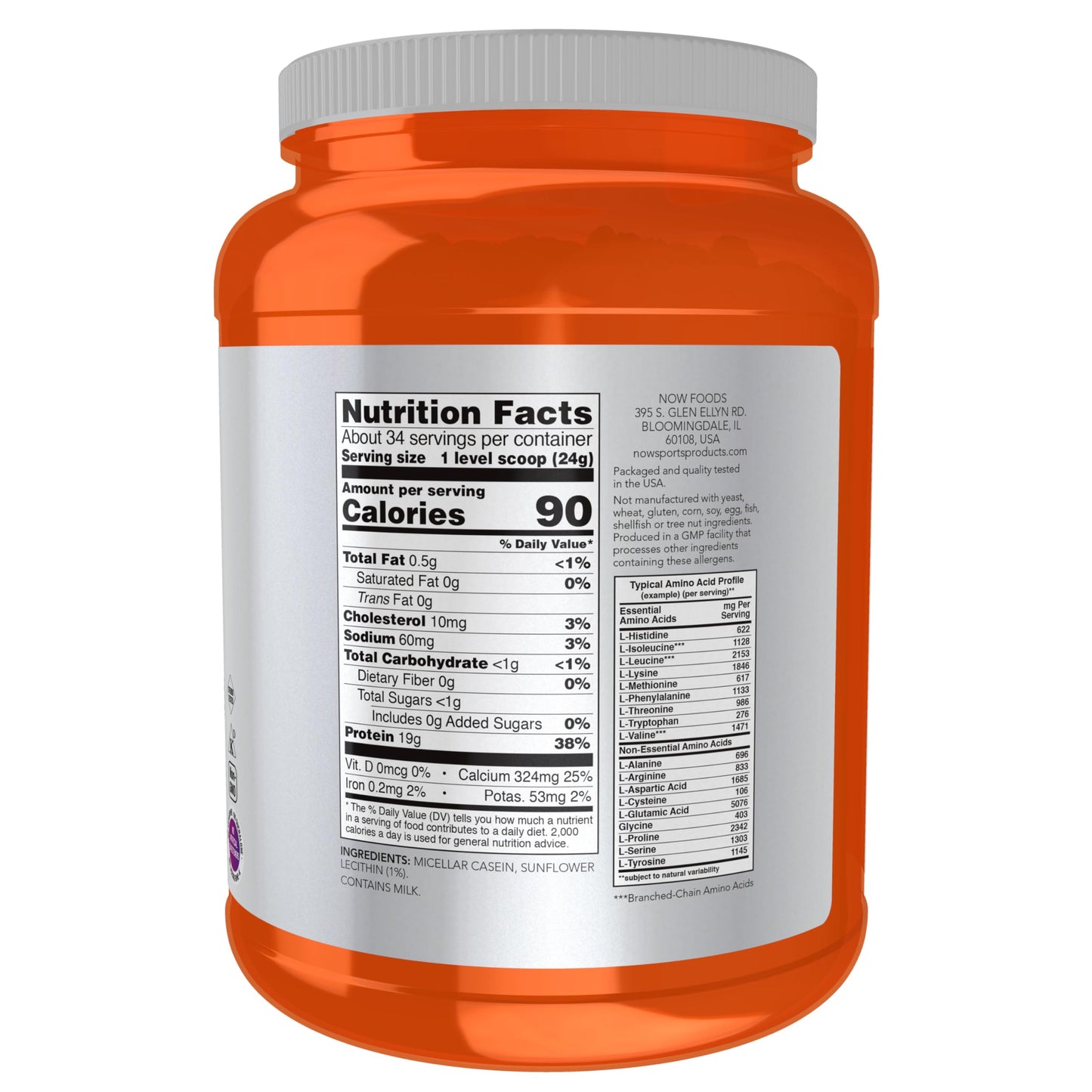 NOW Foods Micellar Casein 19 g Slow Release Unflavored Powder, 28.8 oz