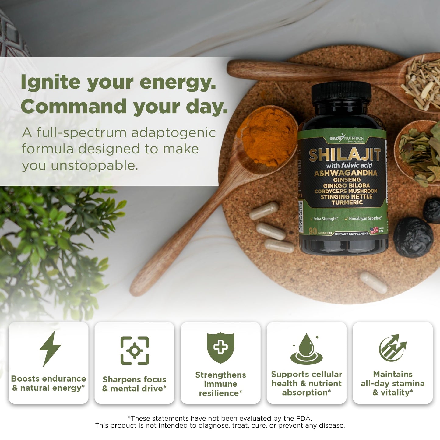 GADE NUTRITION BOOST YOUR HEALTH Pure Himalayan Organic Shilajit Capsules, 90 Count