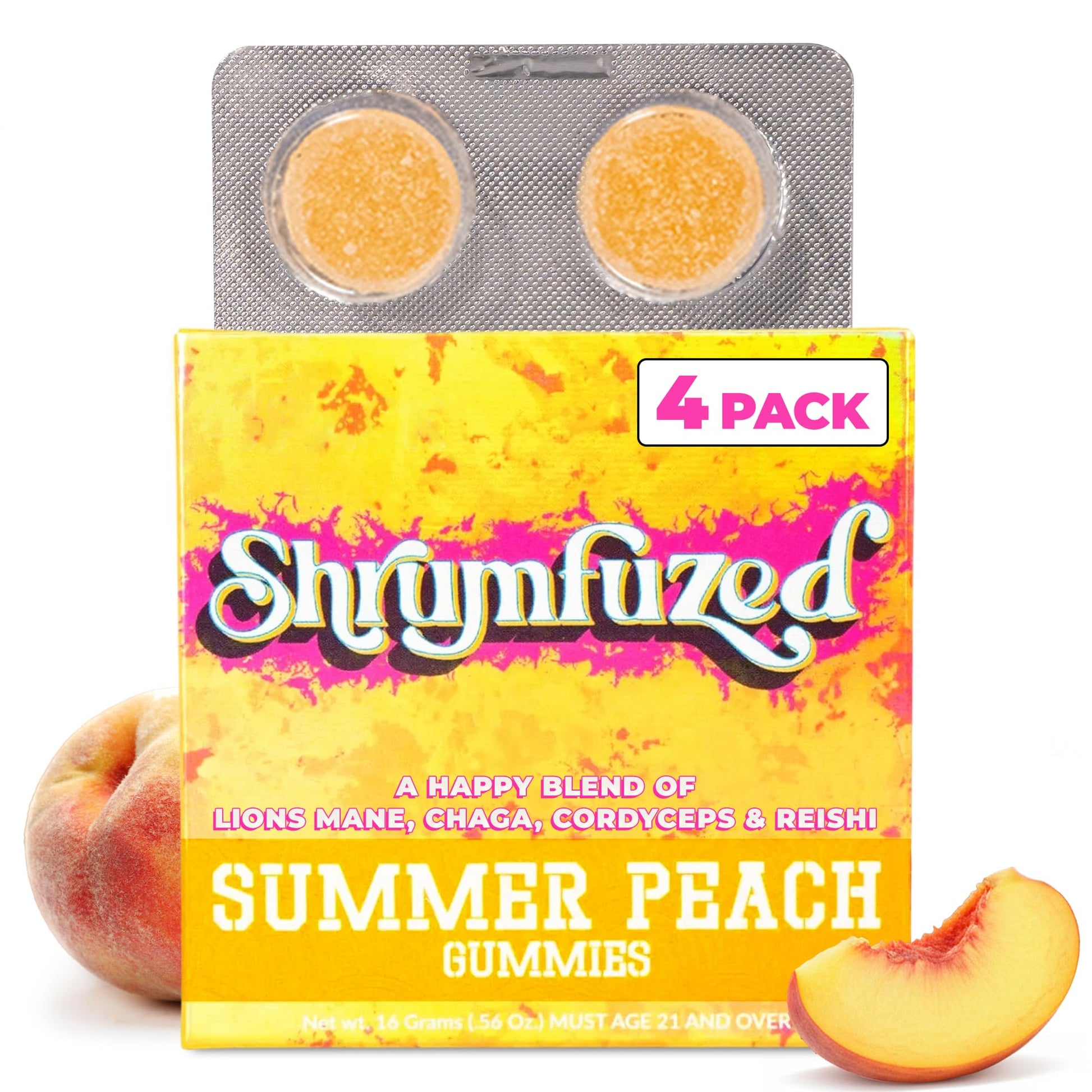 Shrumfuzed Mushroom Gummies Summer Peach Gummy, 4 Count