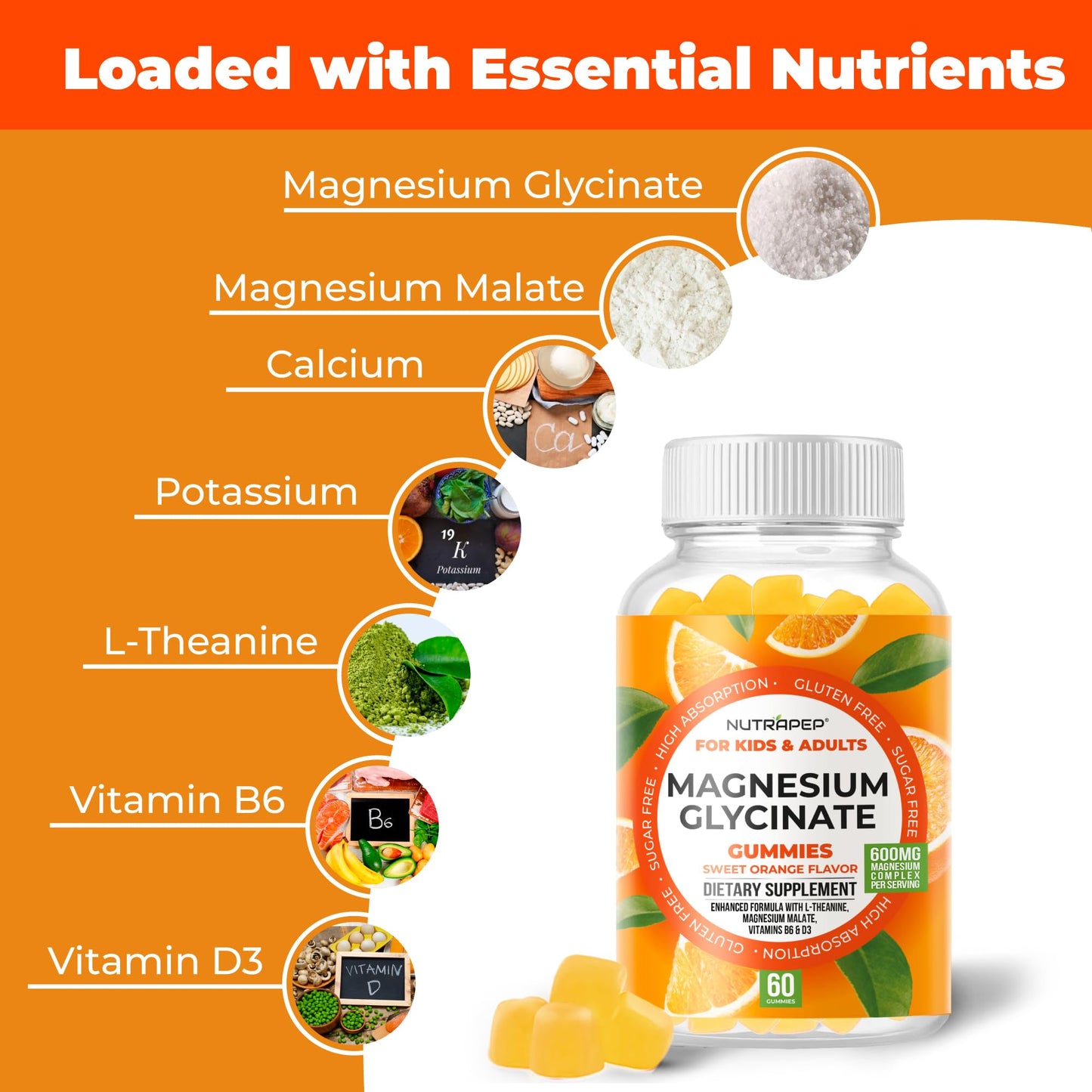 NutraPep Magnesium Glycinate Gummies 60 Count