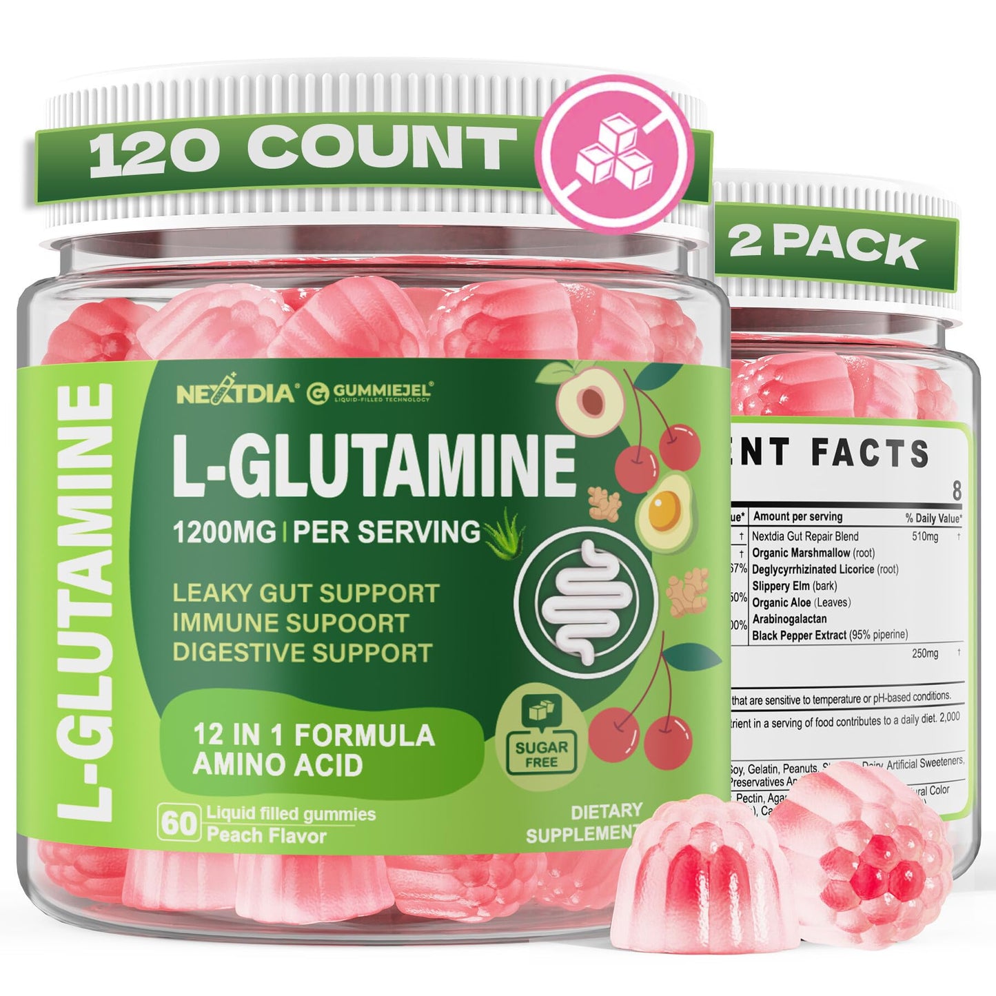Nextdia L-Glutamine 1200mg Gummies, 120 Count
