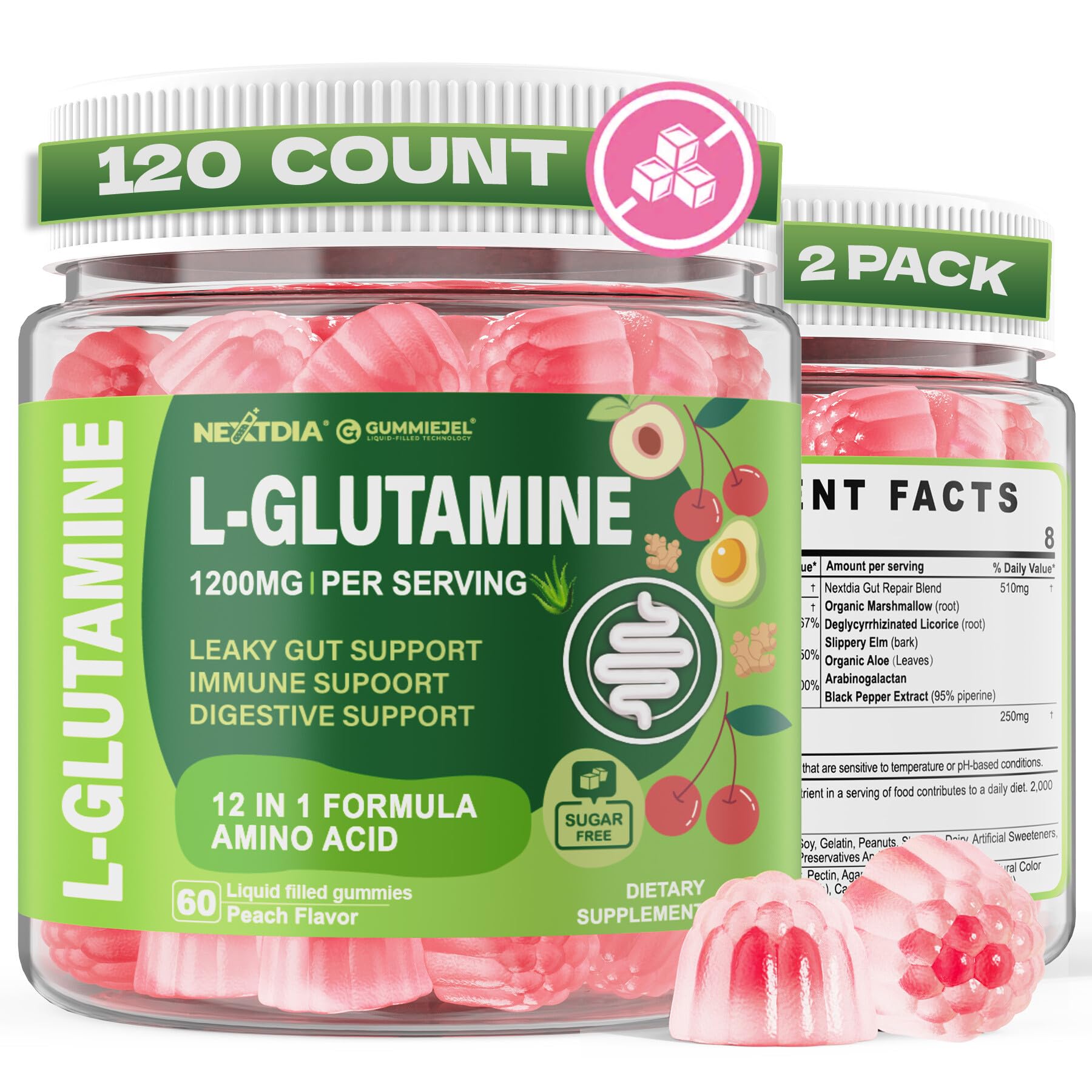 Nextdia L-Glutamine 1200mg Gummies, 120 Count