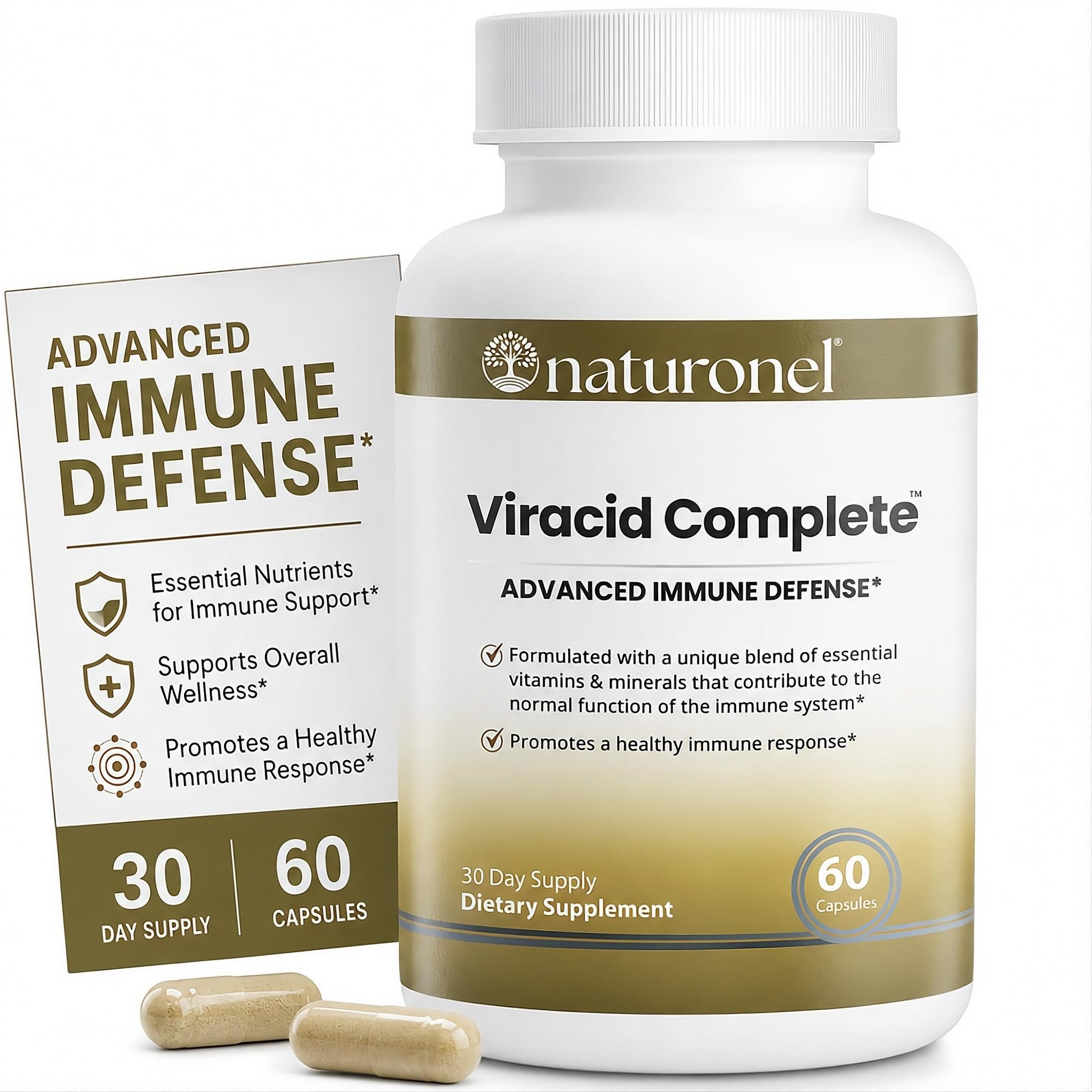 Naturonel Viracid Complete – Comprehensive Immune Formula with Elderberry, Echinacea, Garlic, Zinc, L-Glutamine & Turmeric 95% Curcuminoids Capsules, 60 Count
