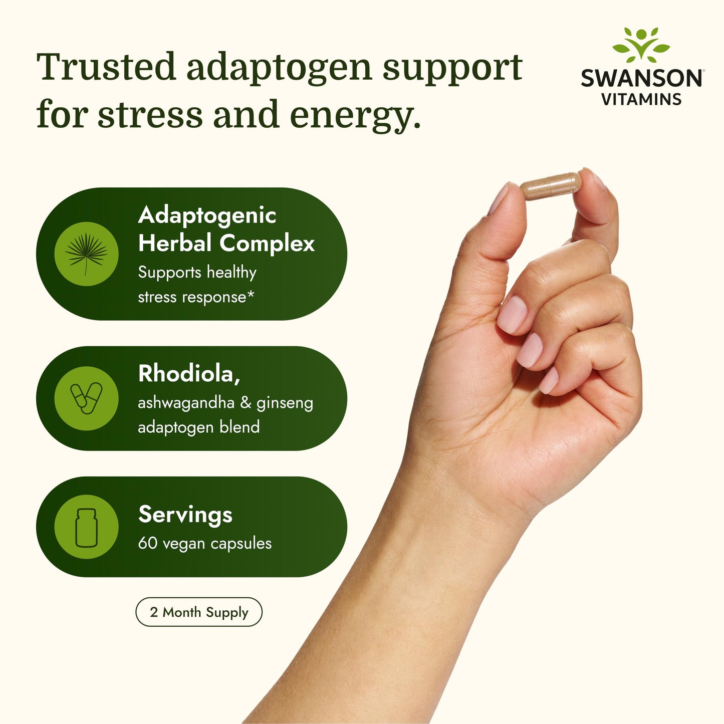 Swanson Rhodiola Ashwagandha Ginseng Complex Vegan Capsules 60 Count
