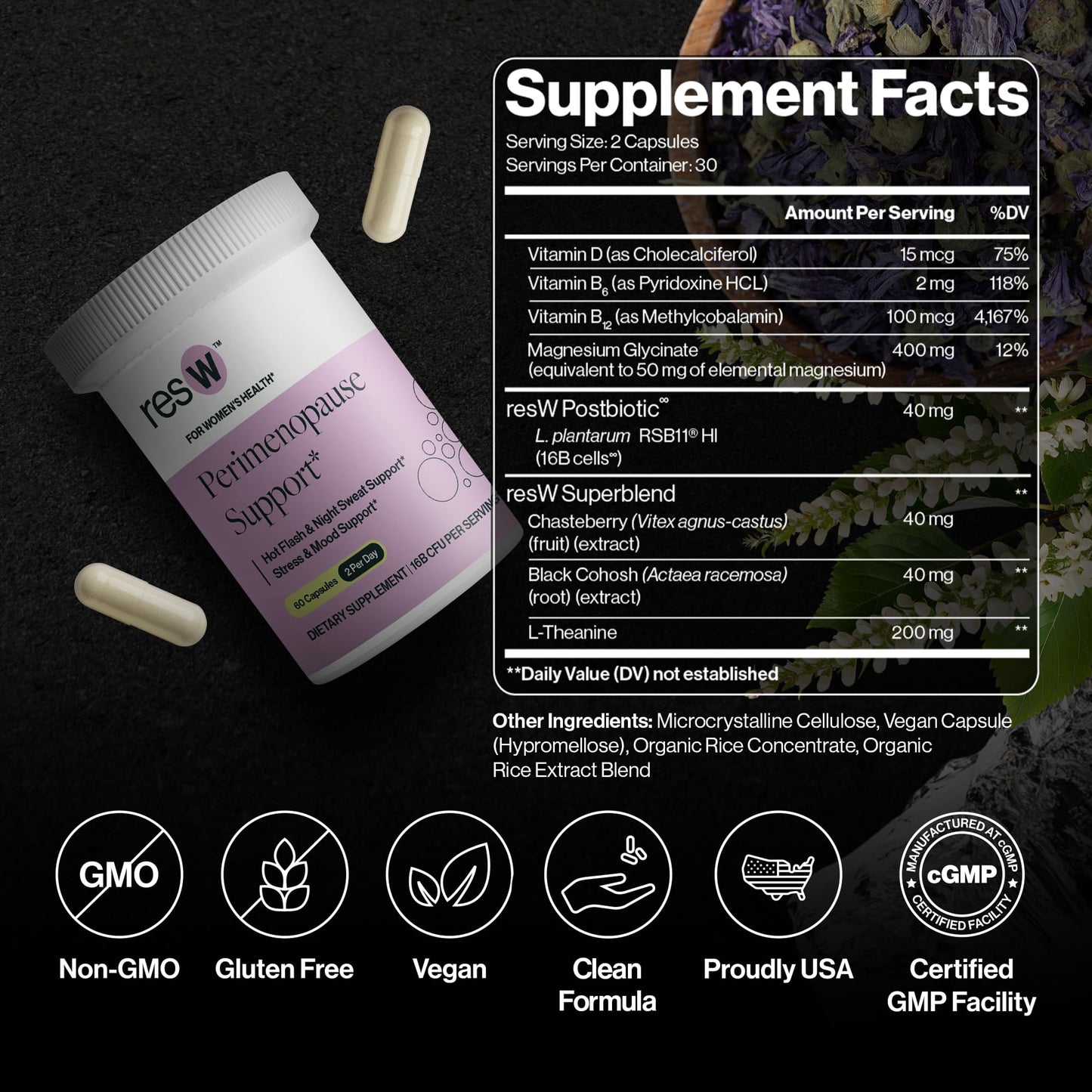 ResBiotic Perimenopause Postbiotic Supplement for Women Capsules, 60 Count