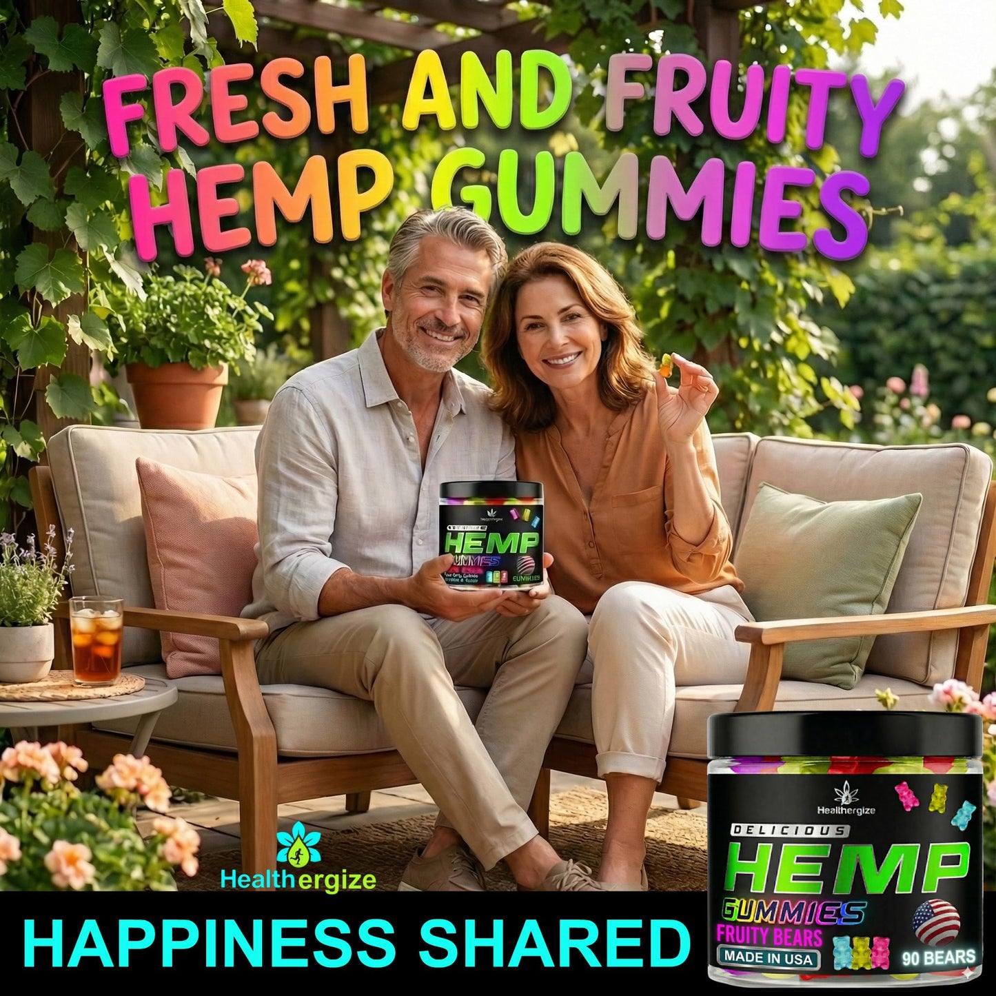 Healthergize Hemp Gummies for Sleep and Relaxation - Natural Hempseed Oil Omega 3 6 9, 90 Count