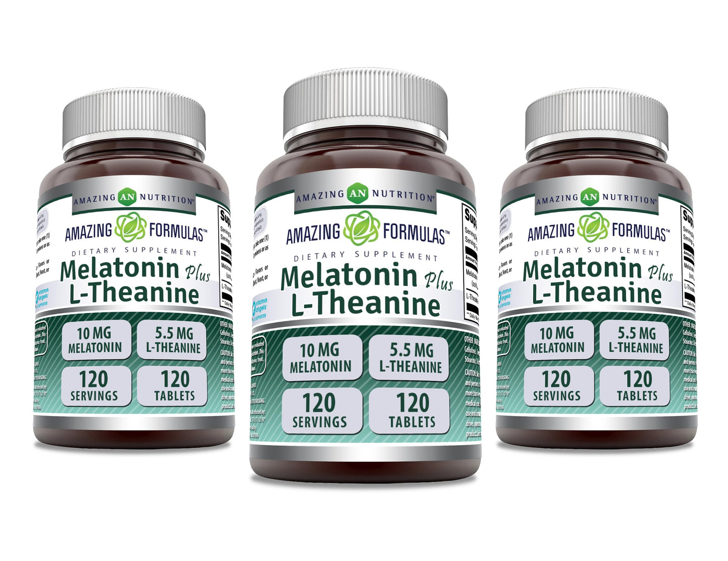 Amazing Nutrition Melatonin 10 mg plus L-Theanine 5.5 mg Supplement Tablets, Non-GMO, Gluten Free, Made in USA, 360 Tablets