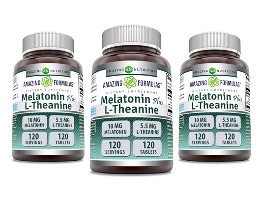 Amazing Nutrition Melatonin 10 mg plus L-Theanine 5.5 mg Supplement Tablets, Non-GMO, Gluten Free, Made in USA, 360 Tablets