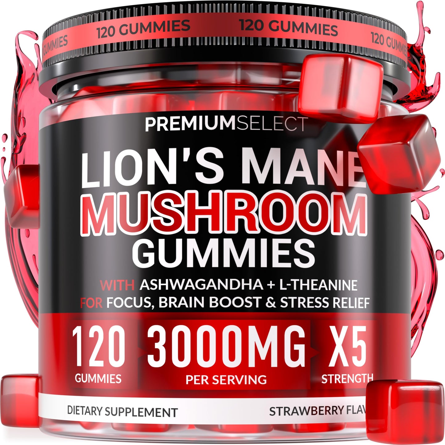 Premium Select Nutrition Lions Mane Gummies 120 Count