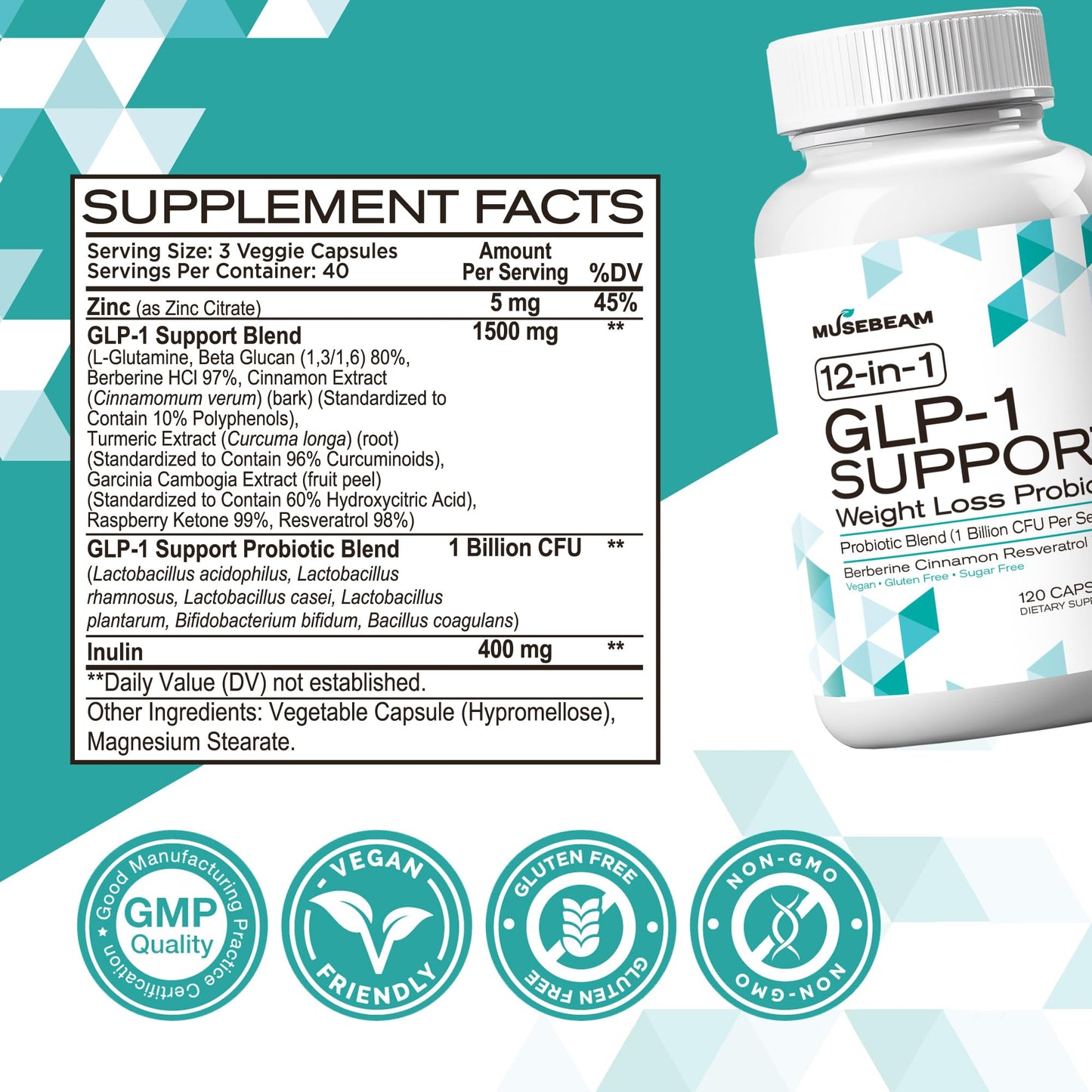 musebeam Probiotic Weight Loss Support Capsule 120 Count