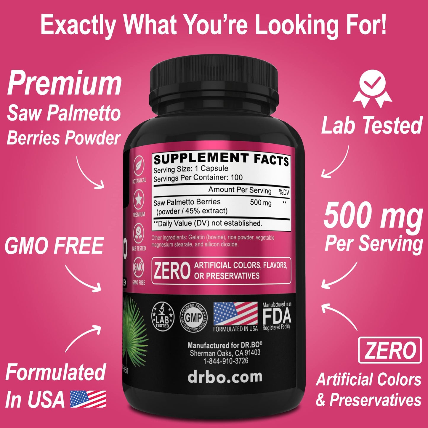 DR. BO Saw Palmetto for Women Hair Loss DHT Blocker Capsules 100 Count