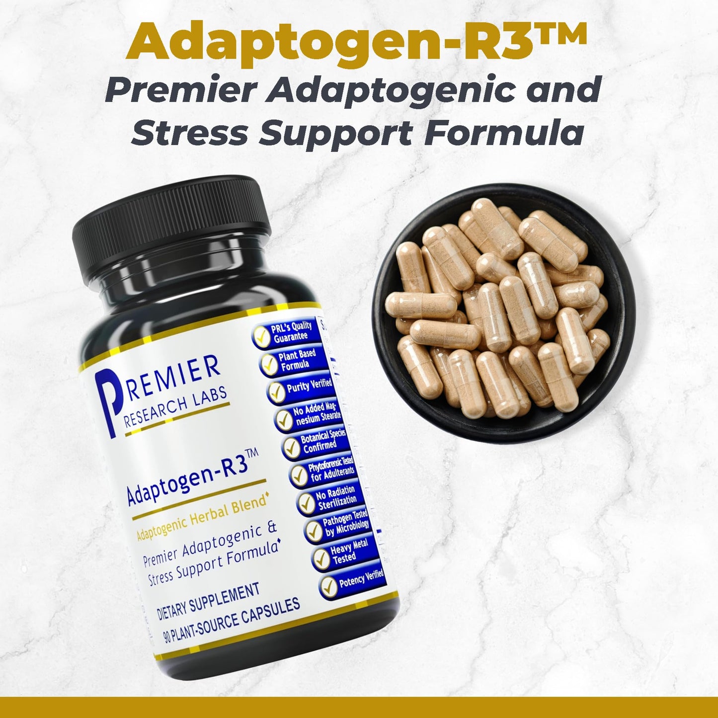 Premier Research Labs Adaptogen-R3 Supplement - Rhodiola Rosea Supplement with Maca Root, Adaptogen Complex for Stress, Heart & Metabolic Health, 90 Vegetarian Capsules