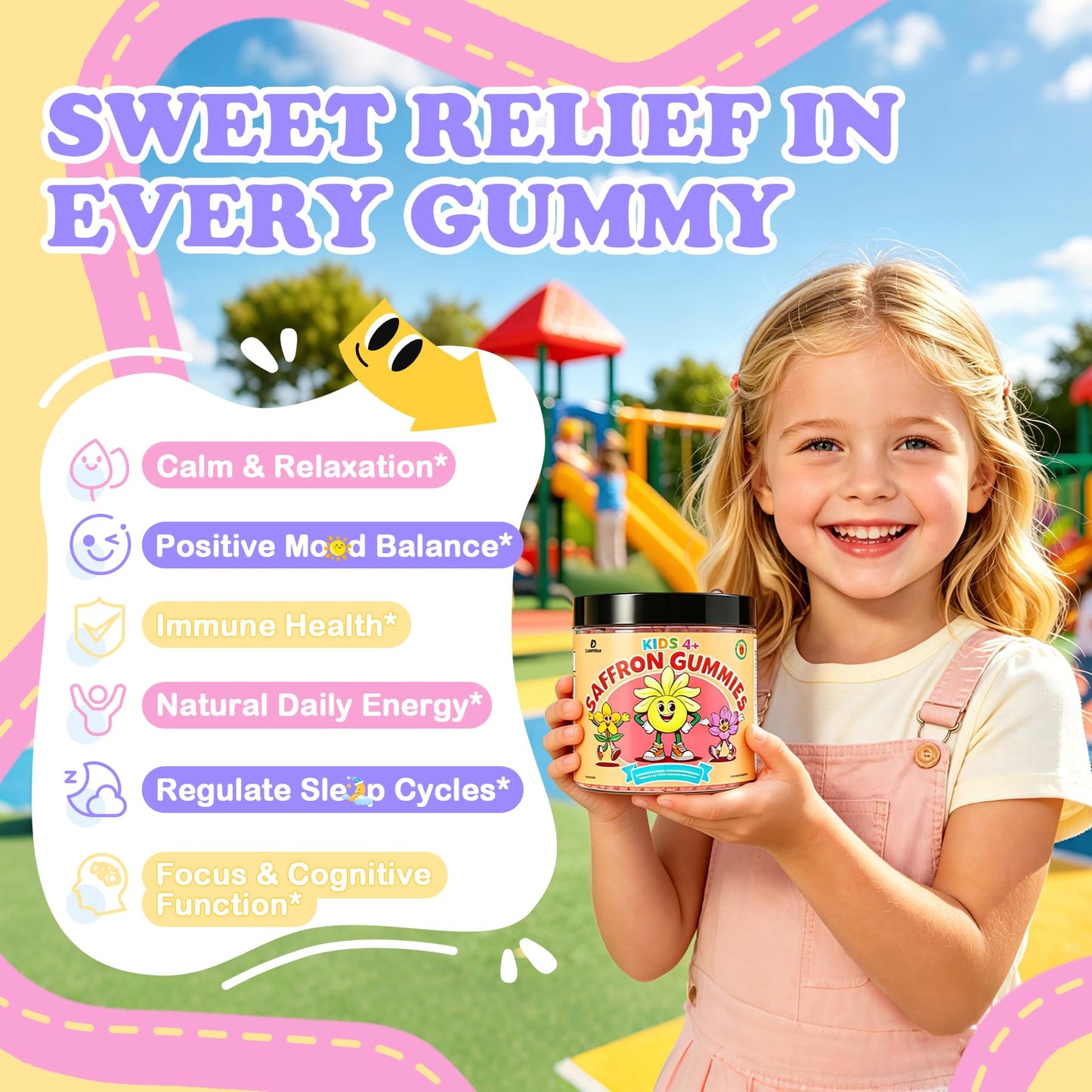 LanranBee Saffron Gummies for Kids, Magnesium for Sleep Gummies, Calm Mood Gummies, 120 Gummies