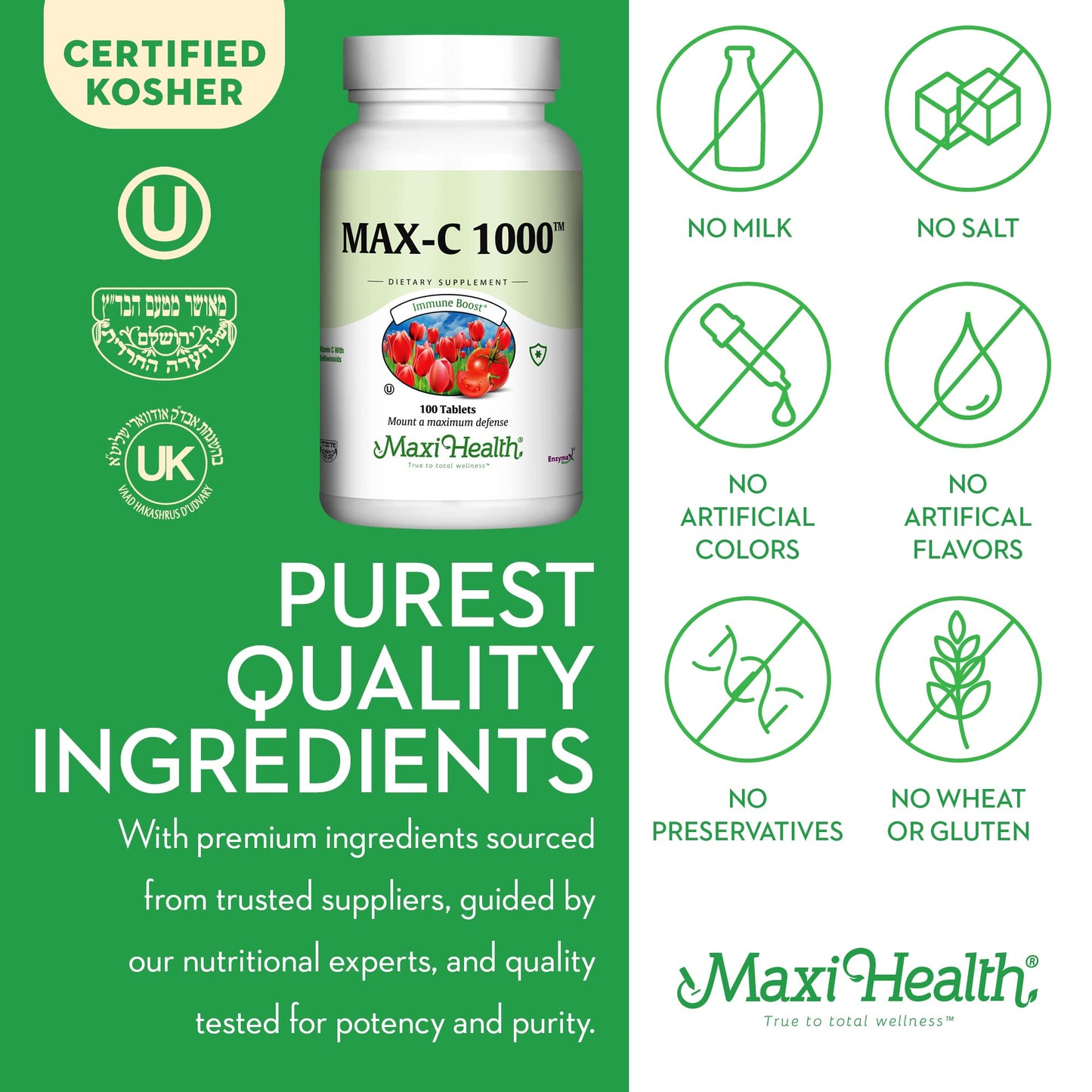 Maxi Health Vitamin C 1000 mg Tablet, 100 Count