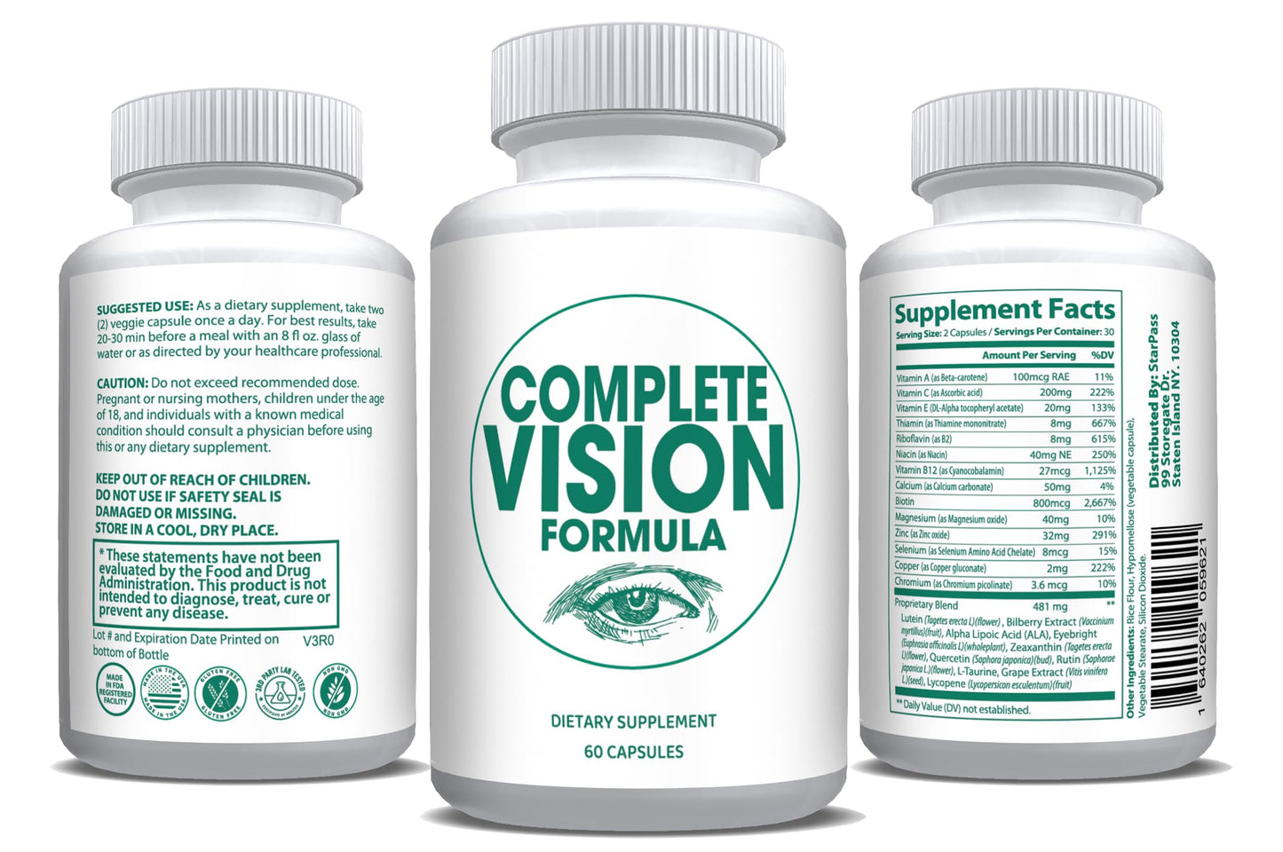 StarPass Labs Pure Eye Health Vitamin & Mineral Supplements for Adults 60 Capsules