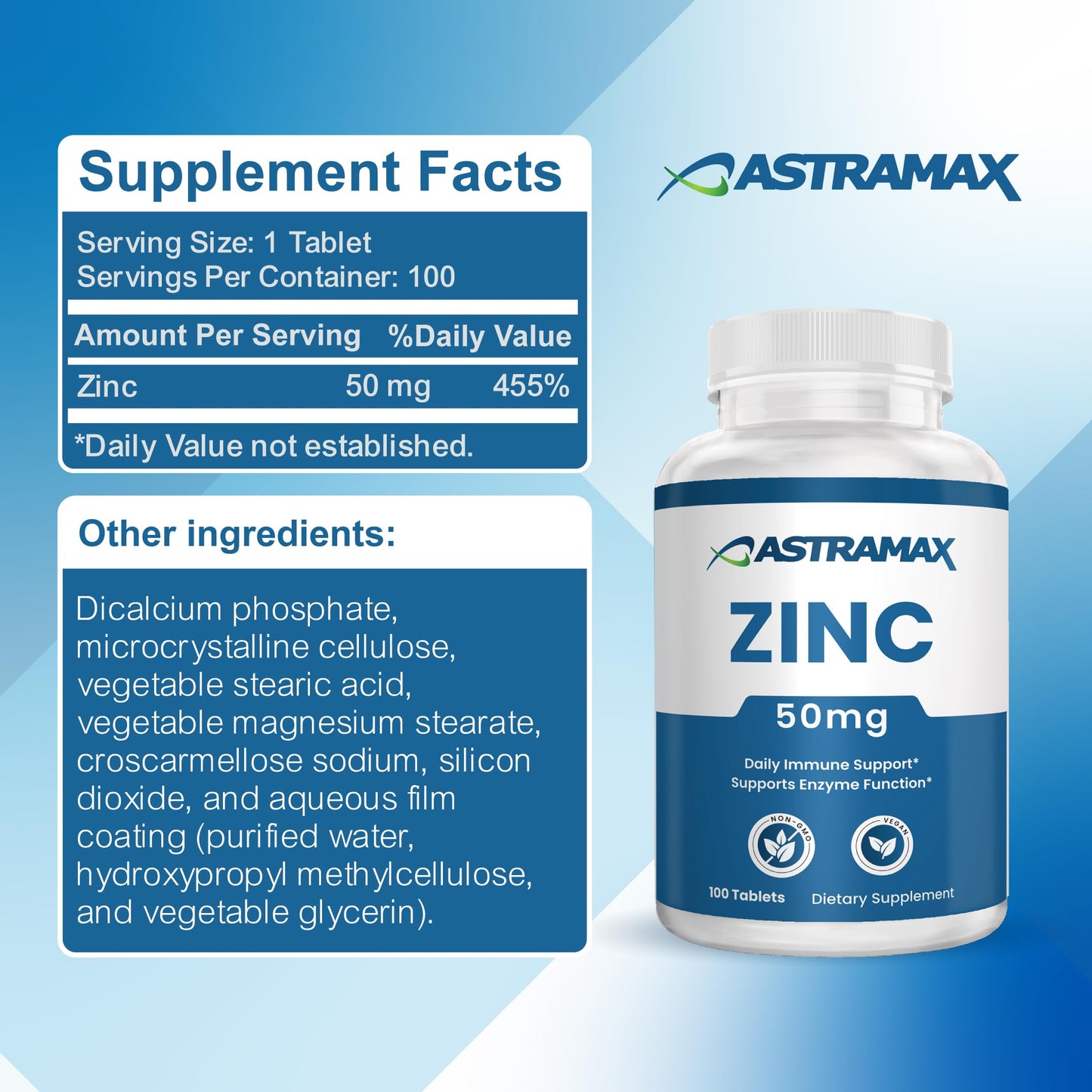 Astramax Zinc 50mg High Potency Immune Support Tablet, 100 Count