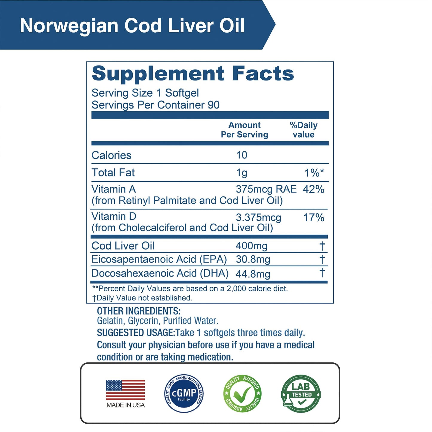LOVITA Norwegian Cod Liver Oil Softgels, 270 Softgels