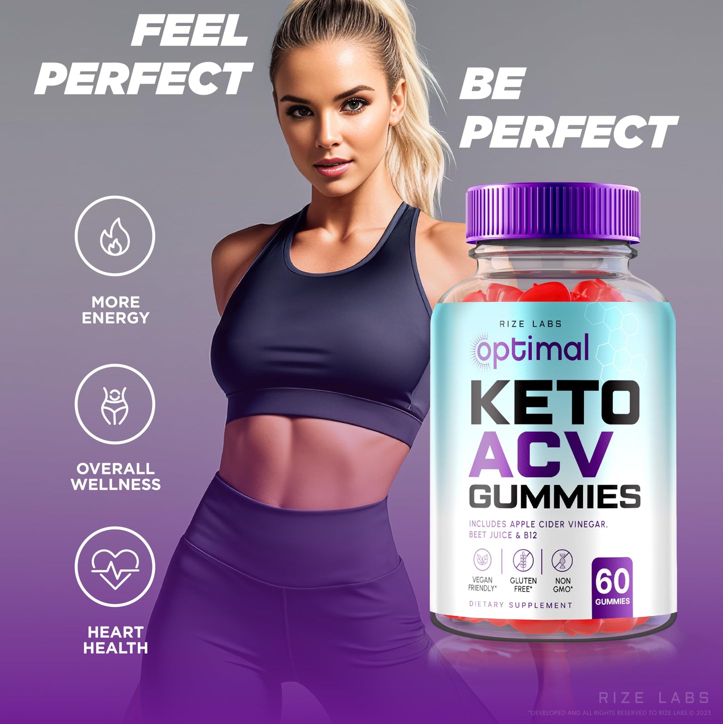 Rize Labs Optimal Keto ACV Gummies with Apple Cider Vinegar, Advanced Weight Loss Formula, Gluten Free and Non-GMO Supplement, Helps in Reducing Belly Fat, 120 Gummies