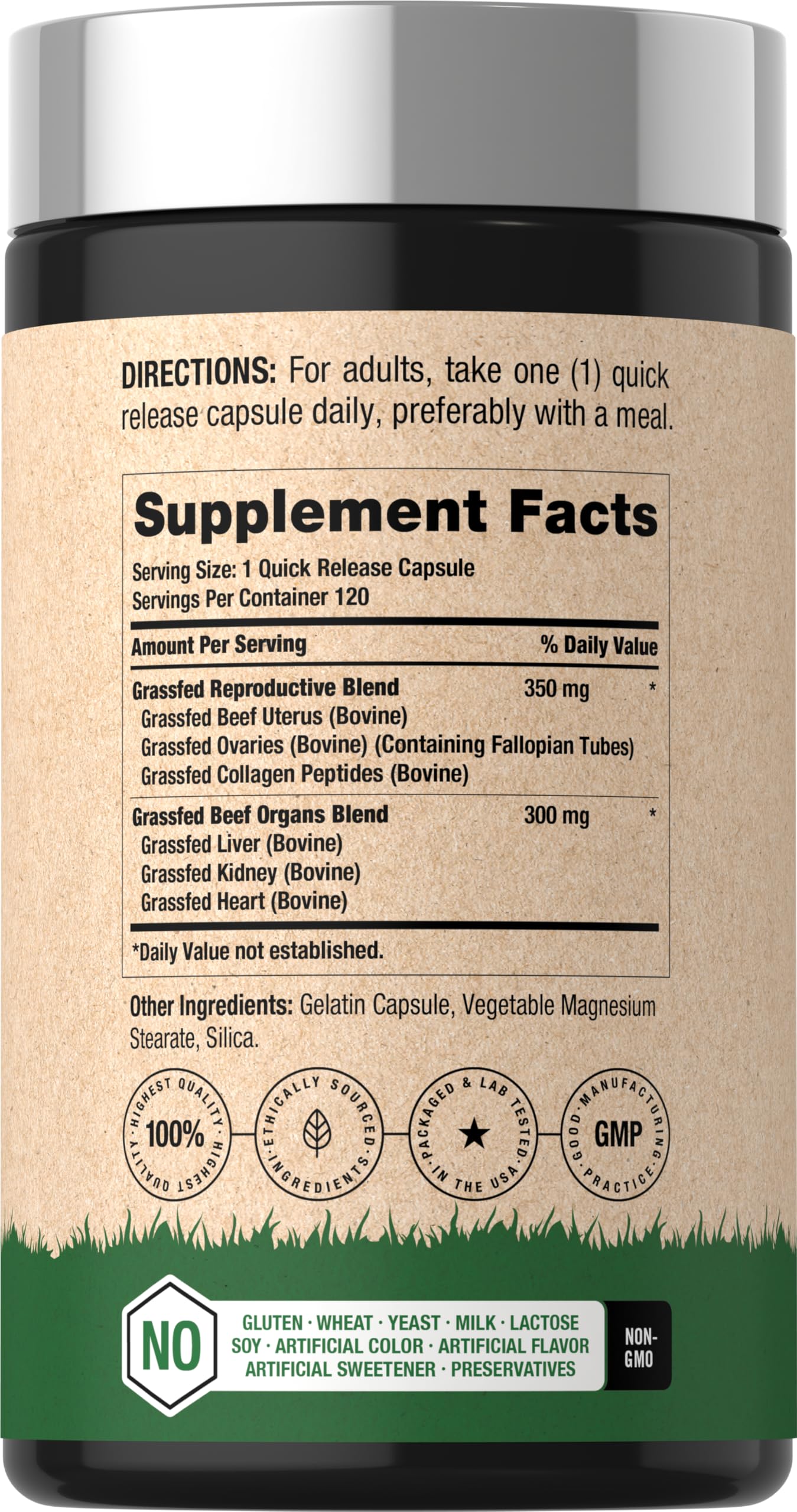 Horbäach Beef Organ Supplement for Women Capsules, 120 Count