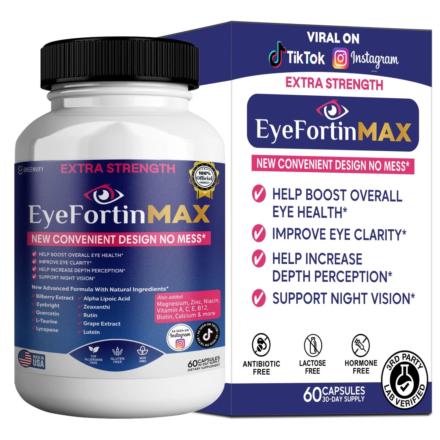 GREENVIFY EyeFortin MAX Eye Health Supplement Capsules, 60 Capsules