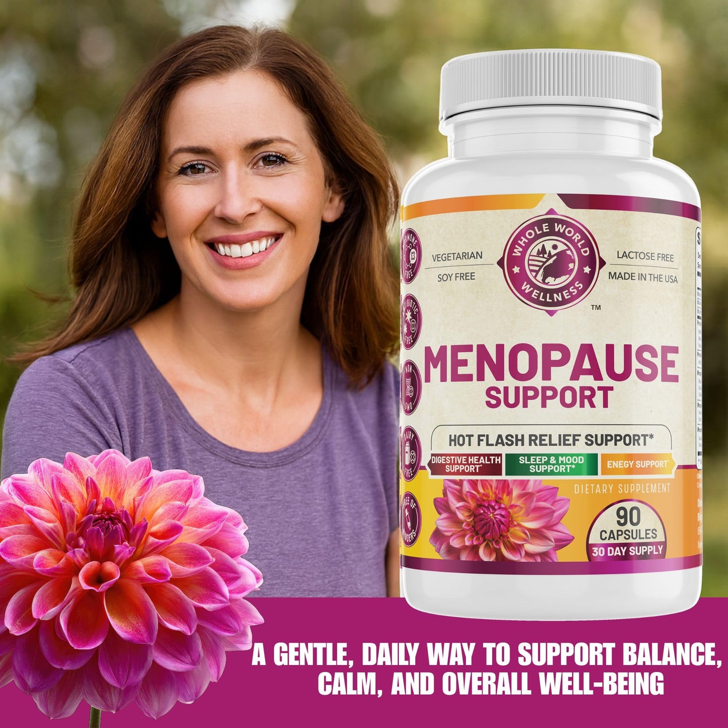 WHOLE WORLD WELLNESS Complete Menopause Support with Probiotics & Prebiotics Capsules, 90 Count