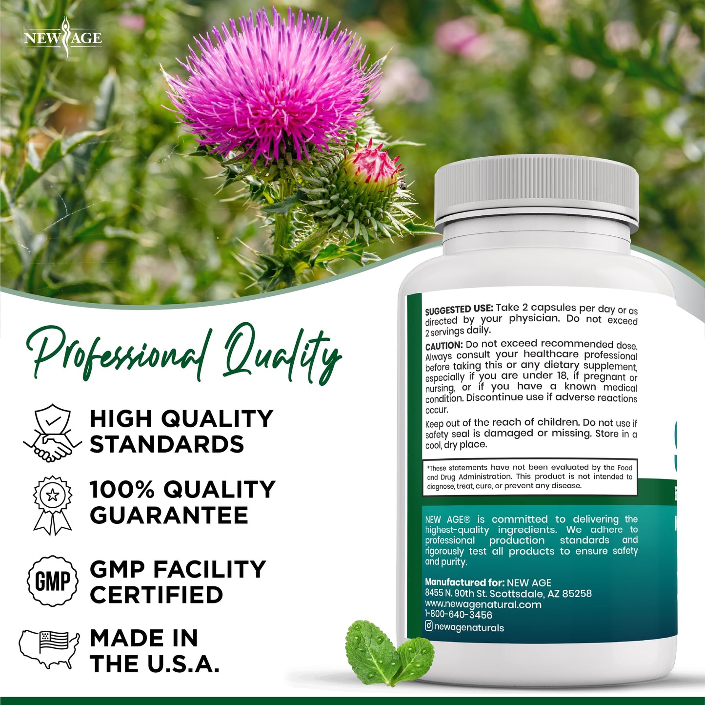 NEW AGE Liver Cleanse Detox & Repair Milk Thistle Liver Support with Artichoke Extract, Chicory & Dandelion Root Capsules, 180 Capsules