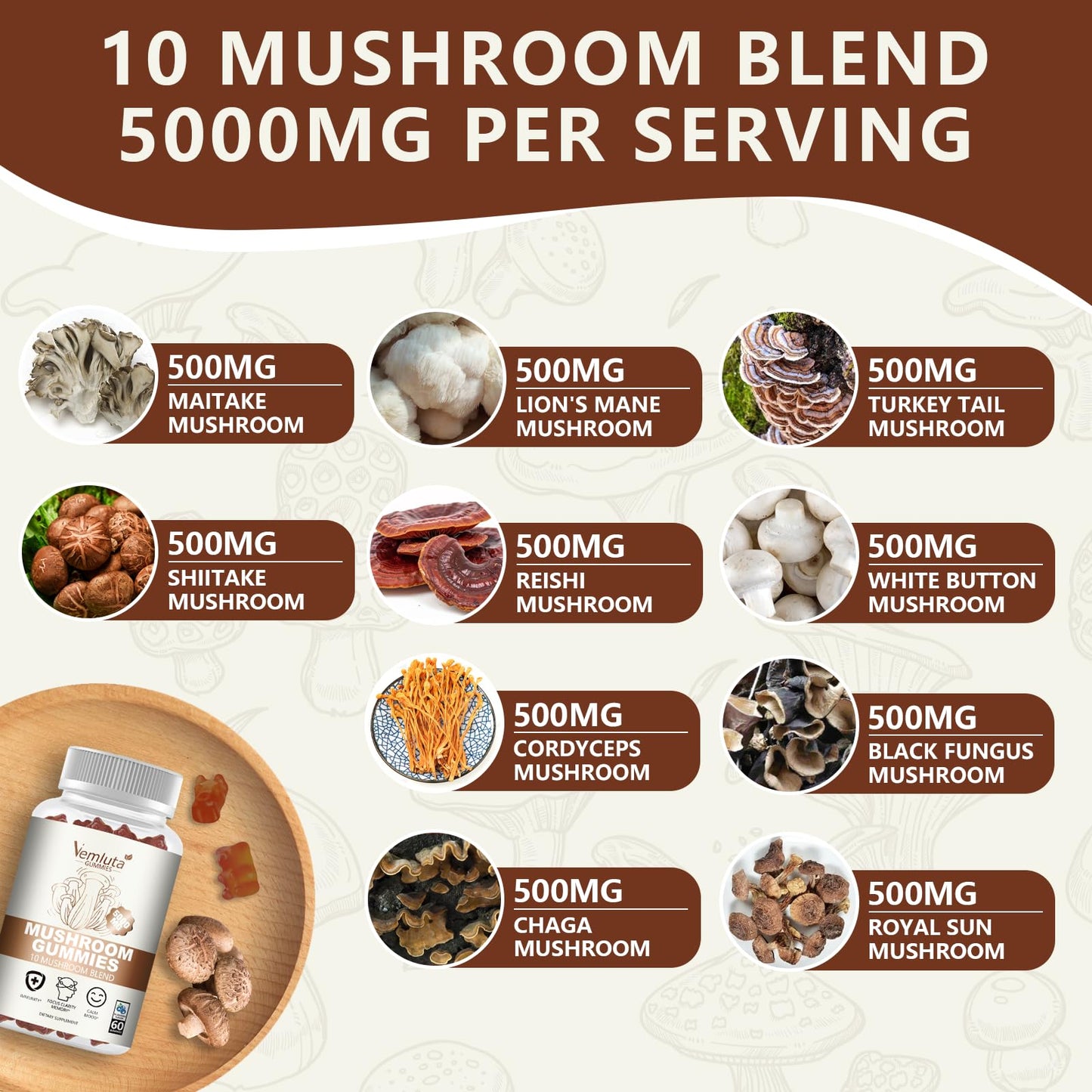 Vemluta Mushroom Gummies Gummy 60 Count