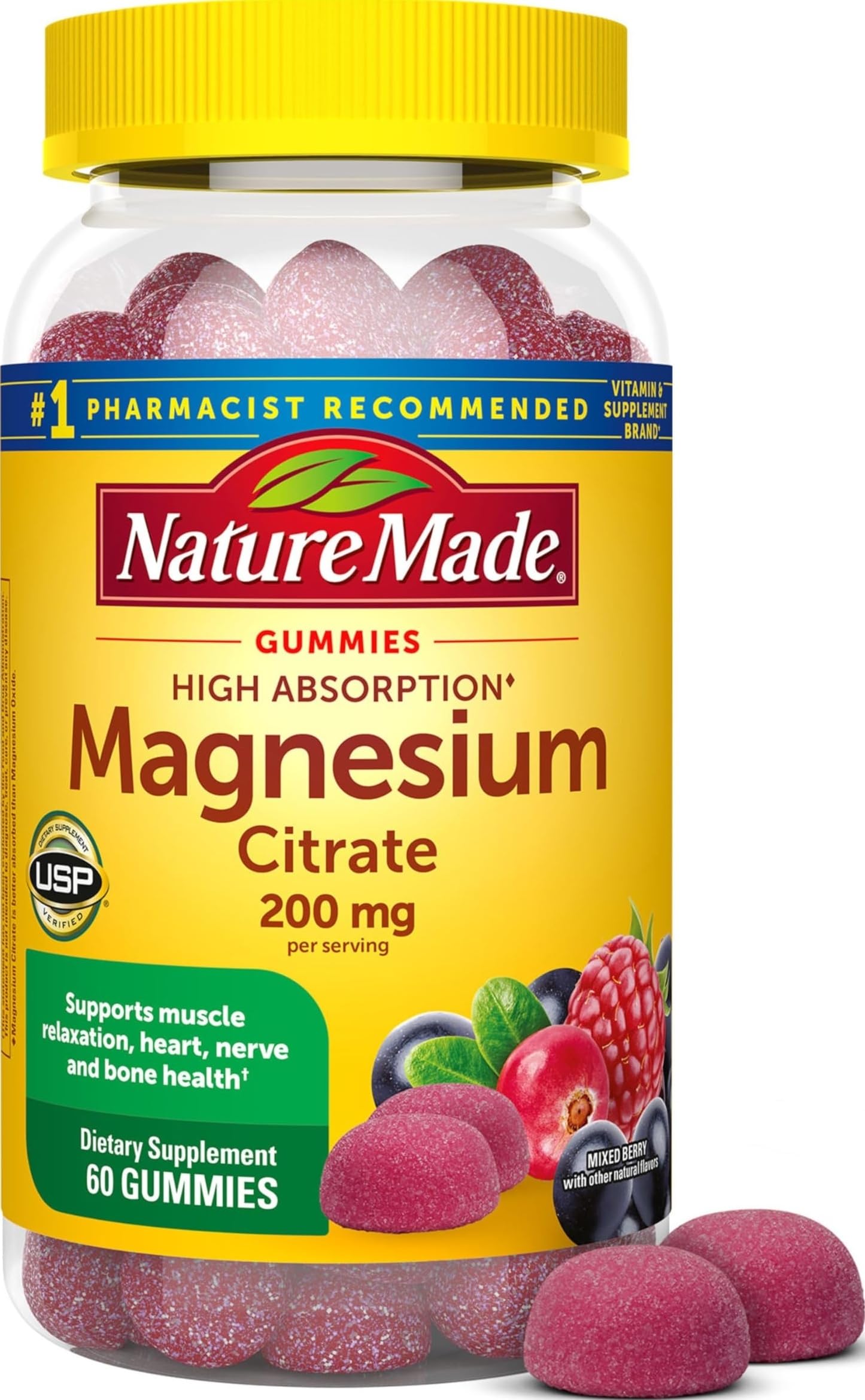Nature Made High Absorption Magnesium Citrate 200mg Gummies, 60 Count