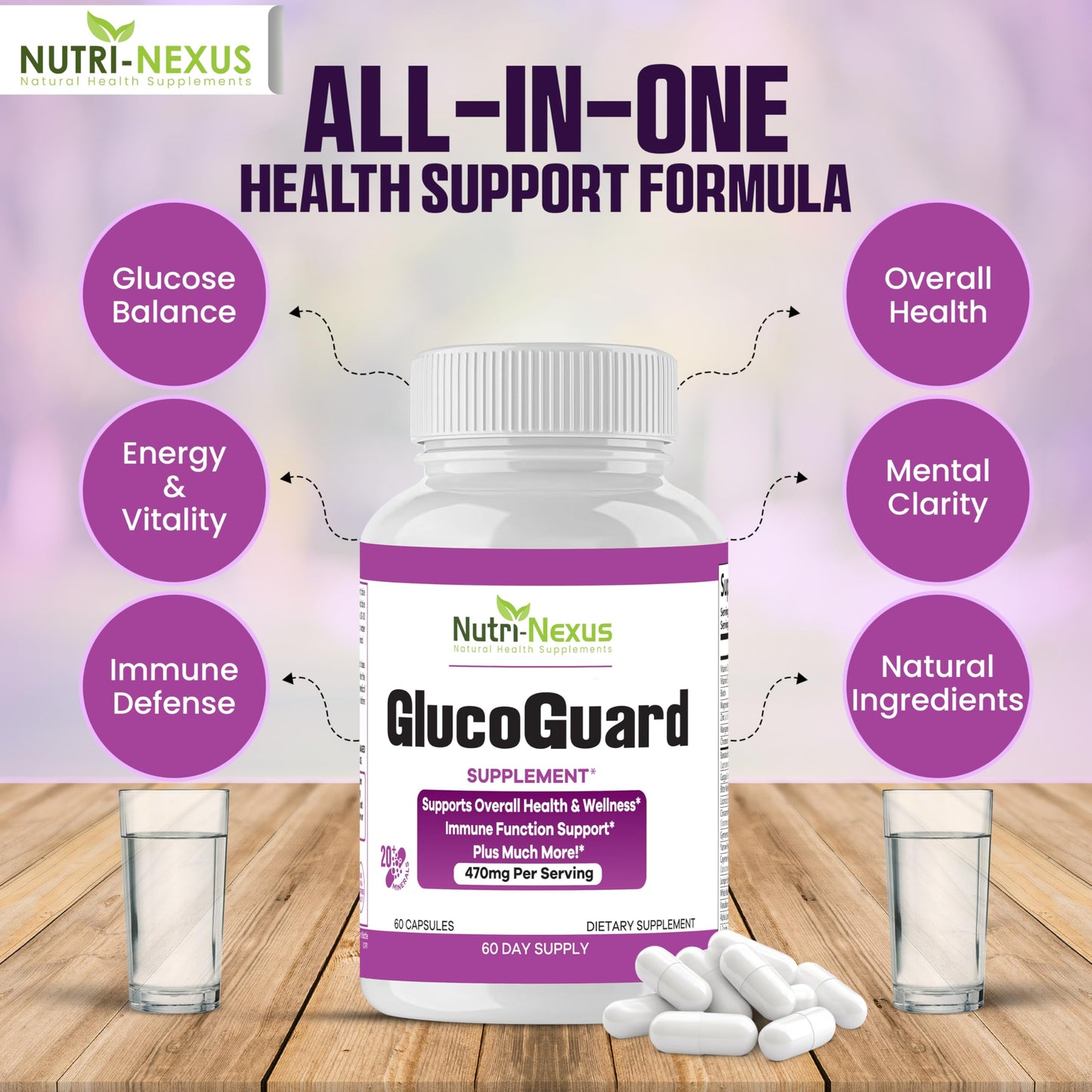 NUTRI-NEXUS GlucoGuard Immune Support & Wellness Supplement, 60 Capsules