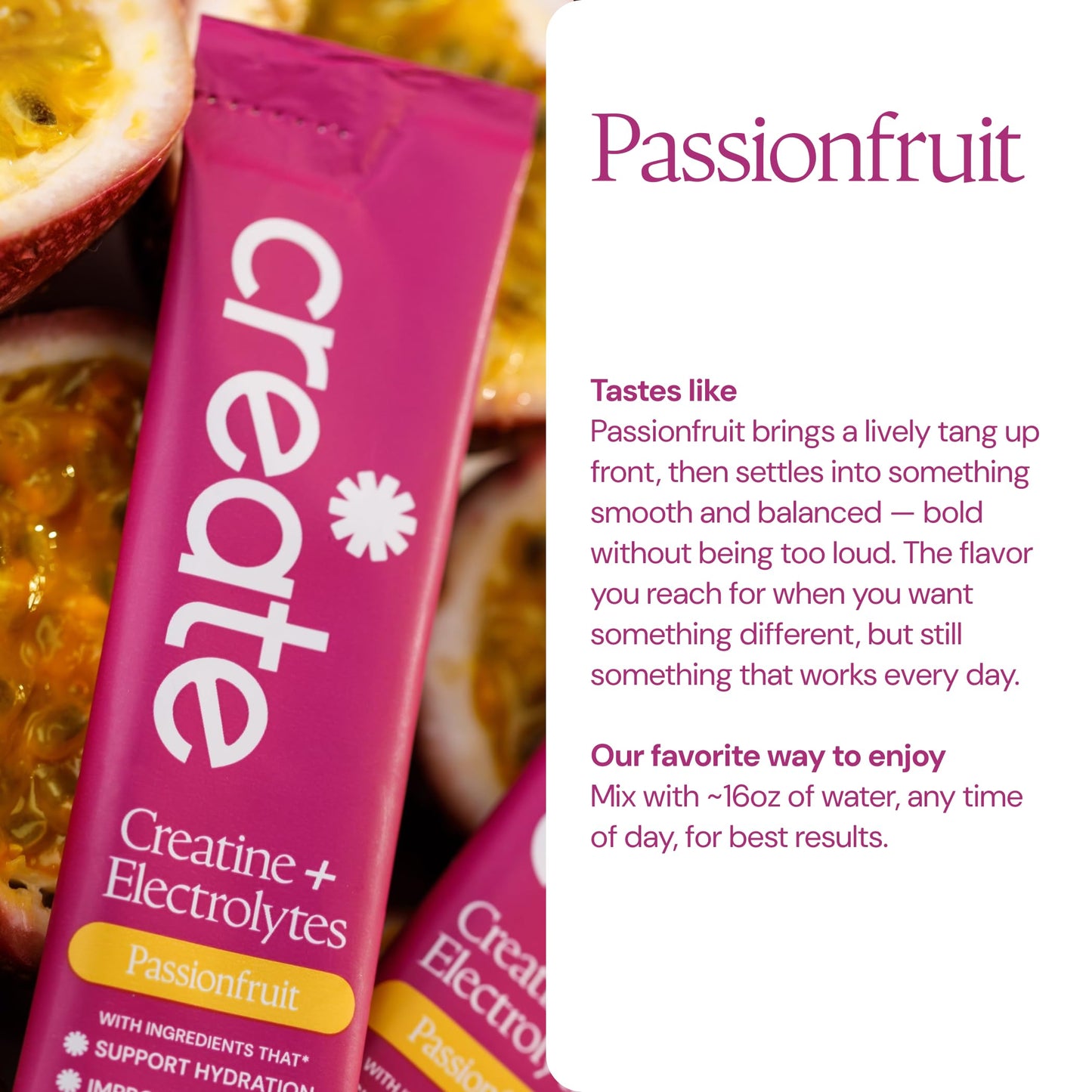 Create Creatine + Electrolytes – Energy & Strength – Passion Fruit Powder 10.6 oz