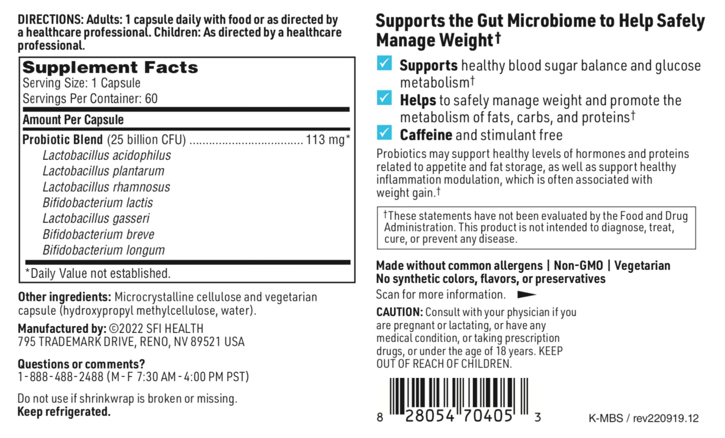 SFI Health Ther-Biotic Metabolic Formula Probiotic 60 Capsules