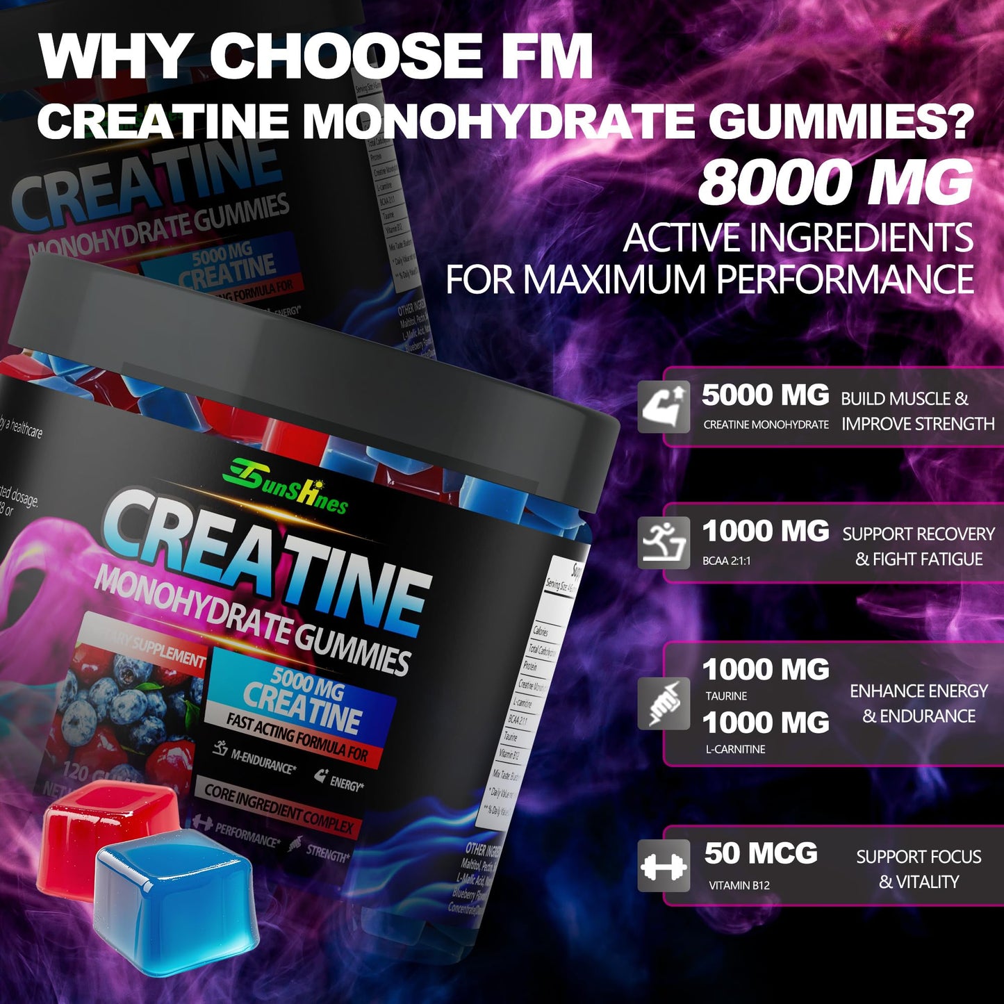 Tsunshnes Creatine Monohydrate Gummies, 90 Gummies