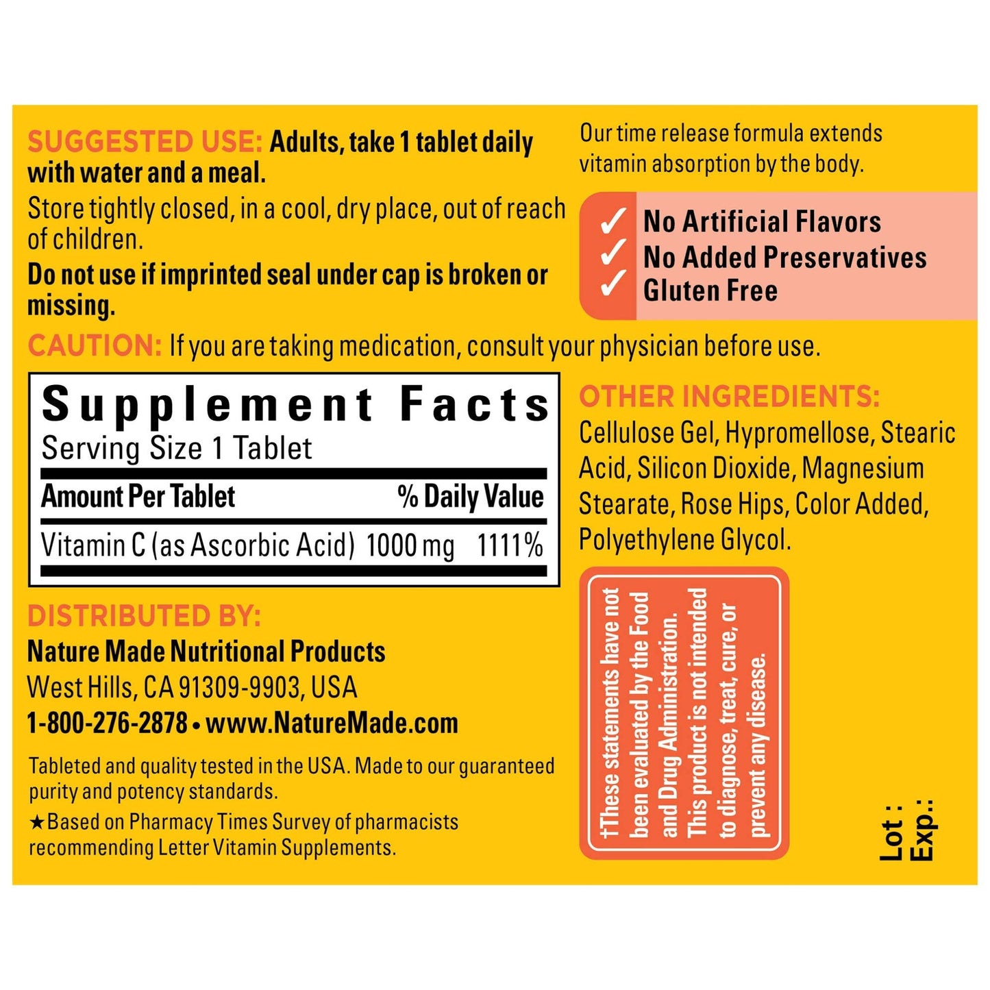 Nature Made Vitamin C 1000 mg Time Release Tablets with Rose Hips, 60 Count
