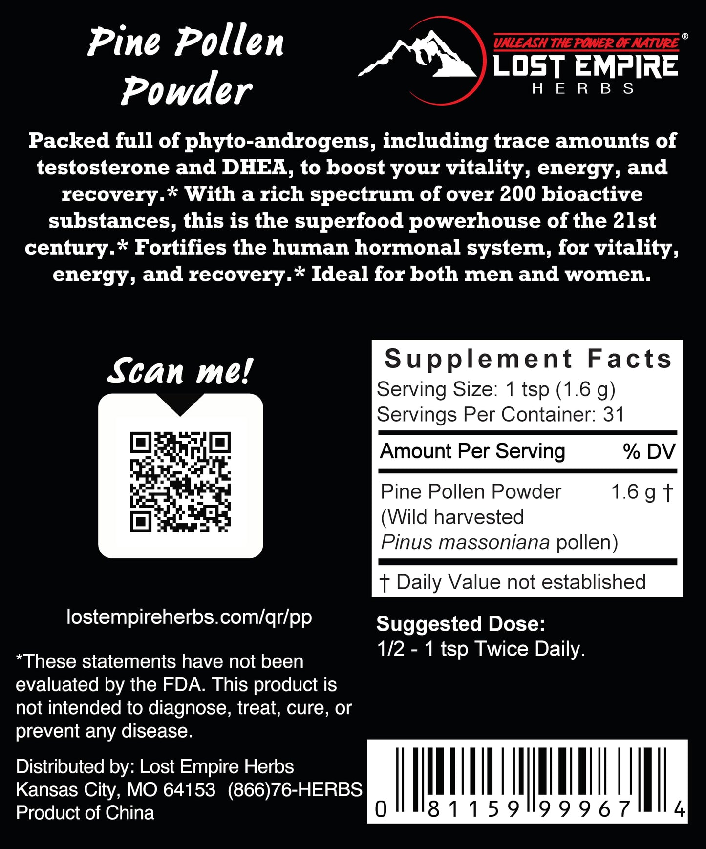 Lost Empire Herbs Pine Pollen Powder 1.8 Ounce