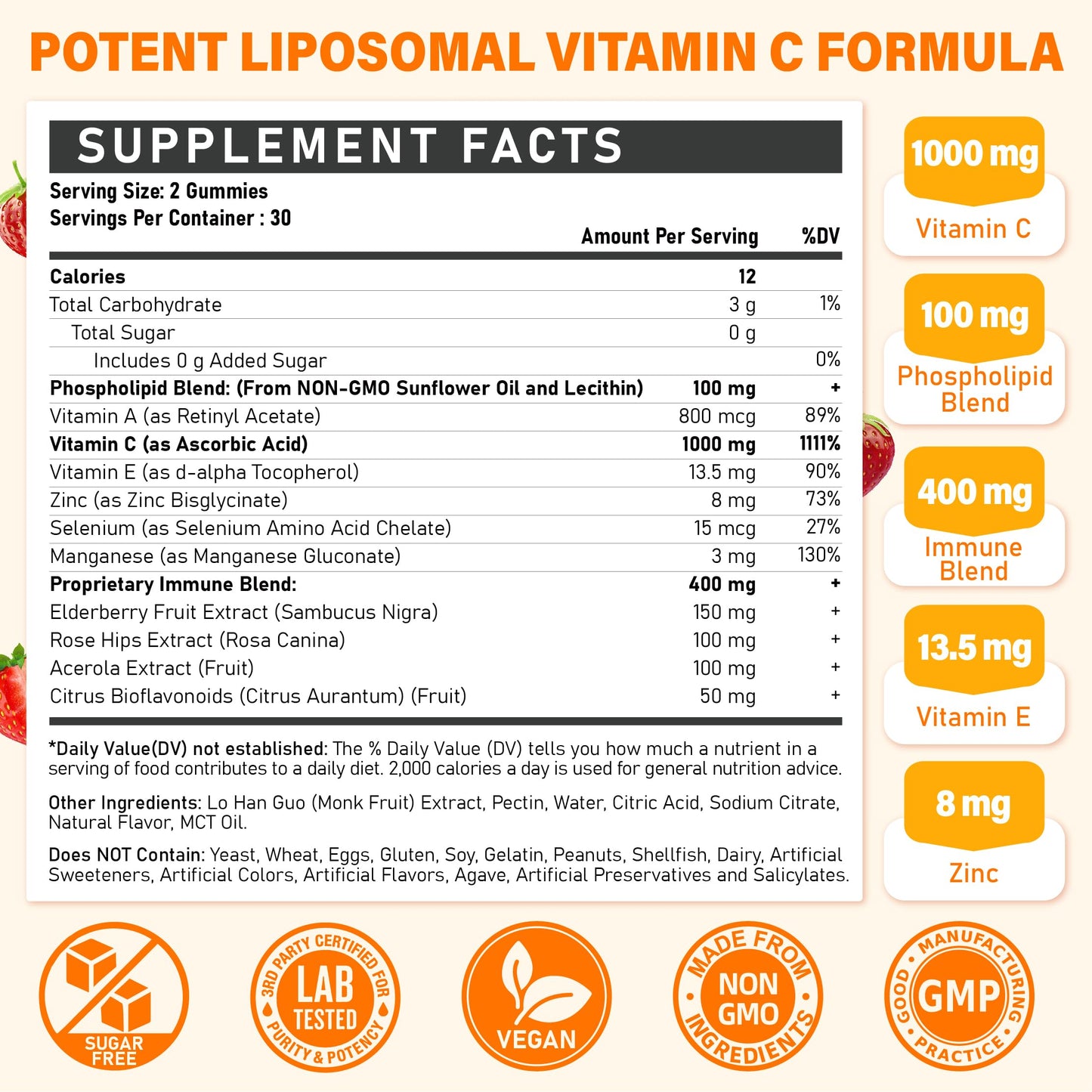 Tcemundry Liposomal Vitamin C Gummies 1000mg for Adults with Zinc, Elderberry, Vitamins A & E, 120 Gummies