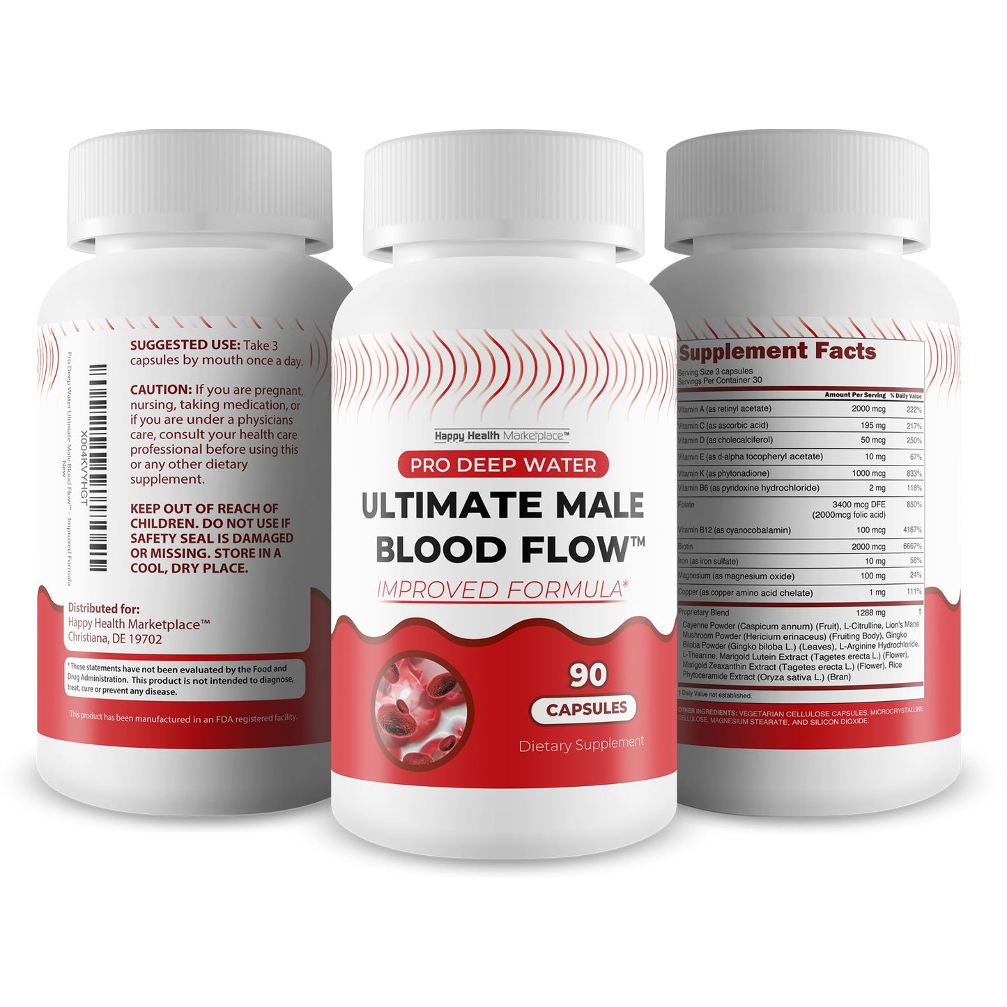 Happy Health Marketplace Pro Deep Water Ultimate Male Blood Flow Capsules 90 Count