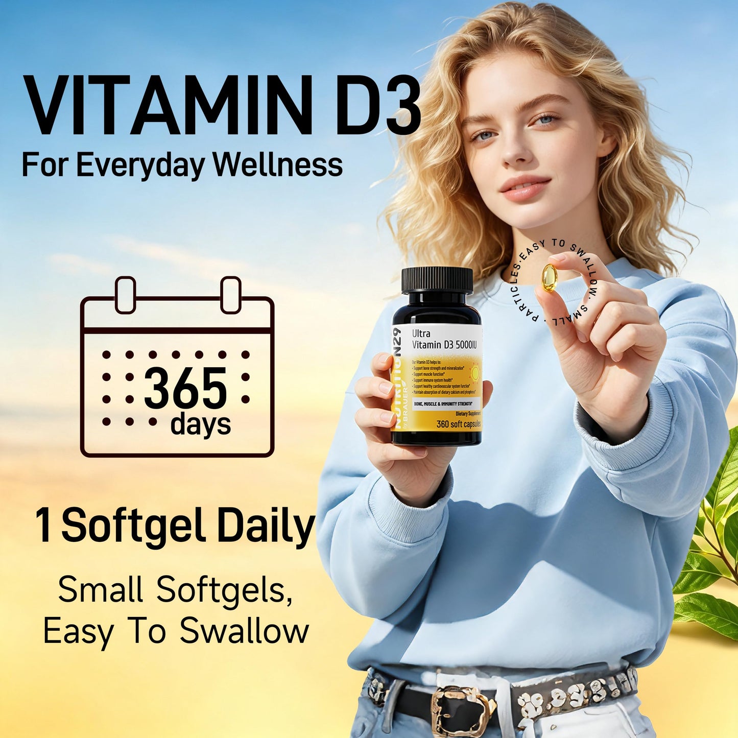 NUTRITION29 Vitamin D3 5000 IU (125 mcg) Softgels, 360