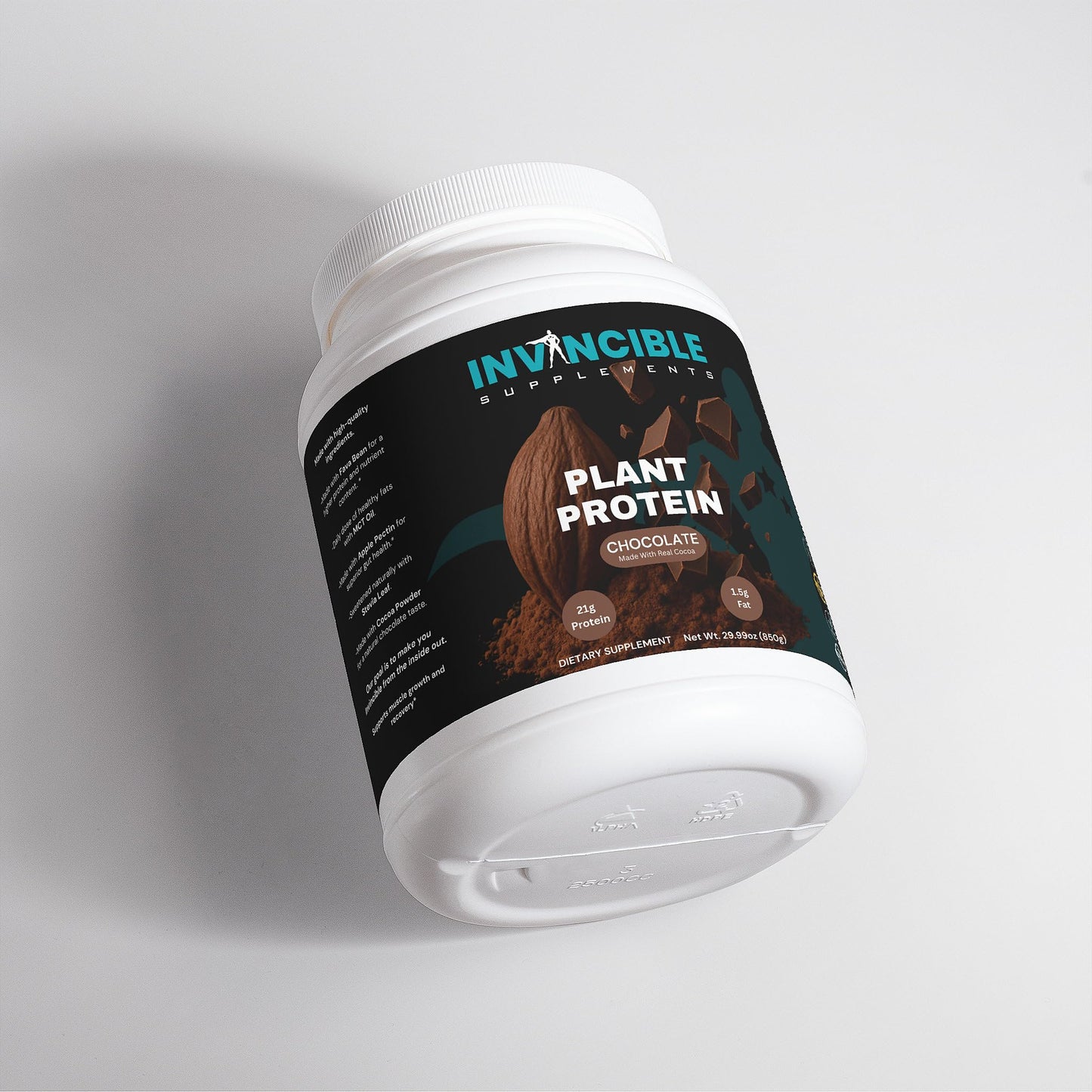 Invincible Supplements 100% Plant Protein Powder Chocolate, 1.85 Pound, 29.6 Servings