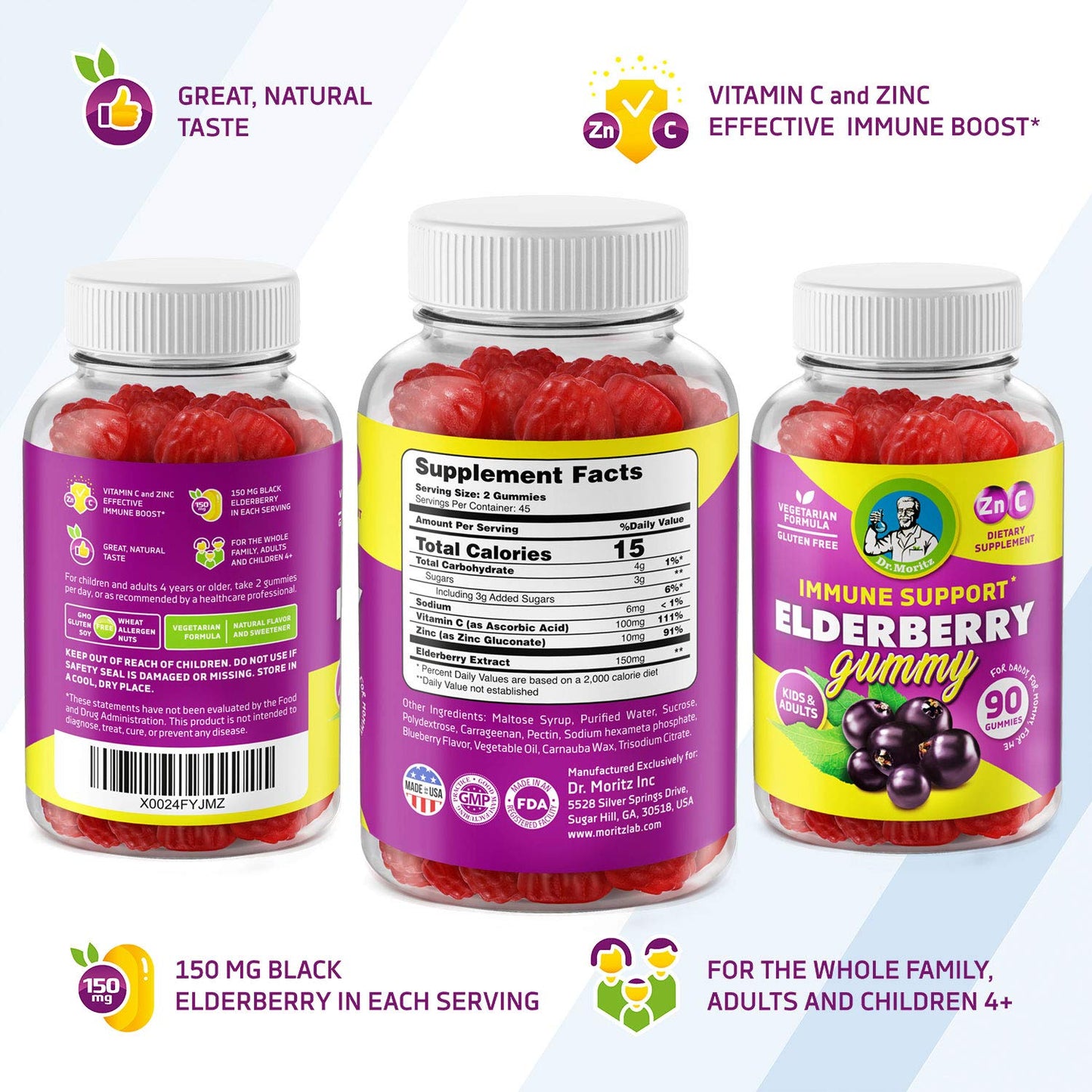 DR. MORITZ Elderberry Gummies for Kids and Toddlers Gummy 90 Count