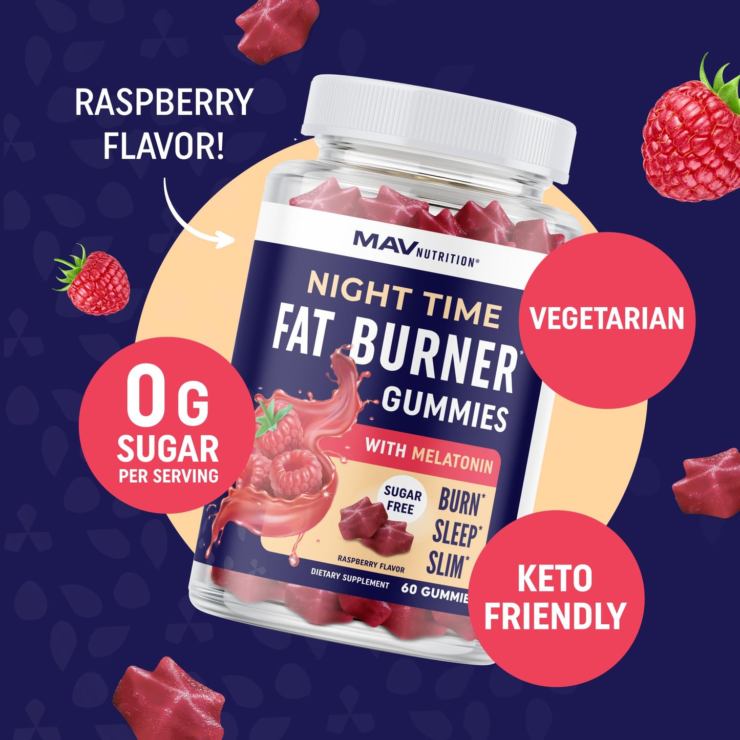MAV NUTRITION Night Time Fat Burner Gummies with Melatonin 60 Gummies