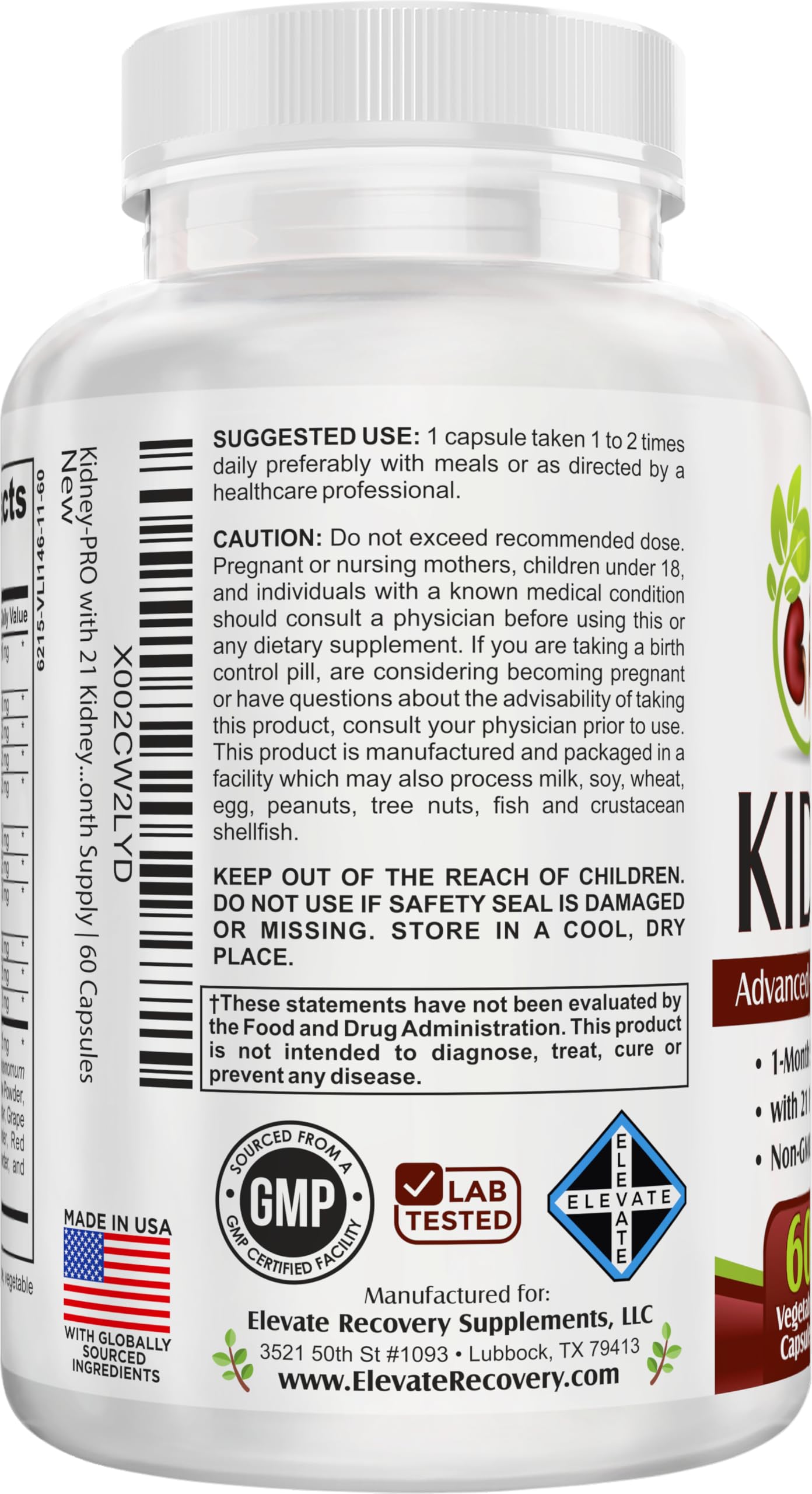 Elevate Recovery Supplements KidneyPRO Capsule, 60 Capsules