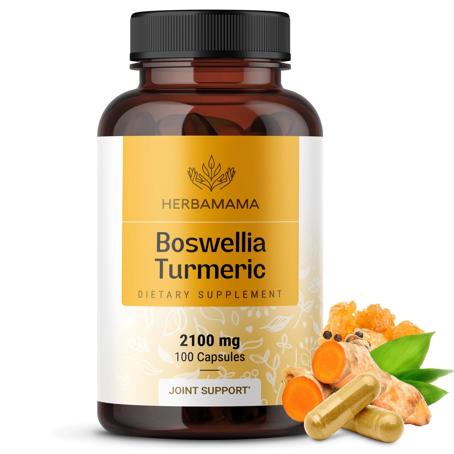 HERBAMAMA Turmeric and Boswellia Extract Capsules, 100 Capsules