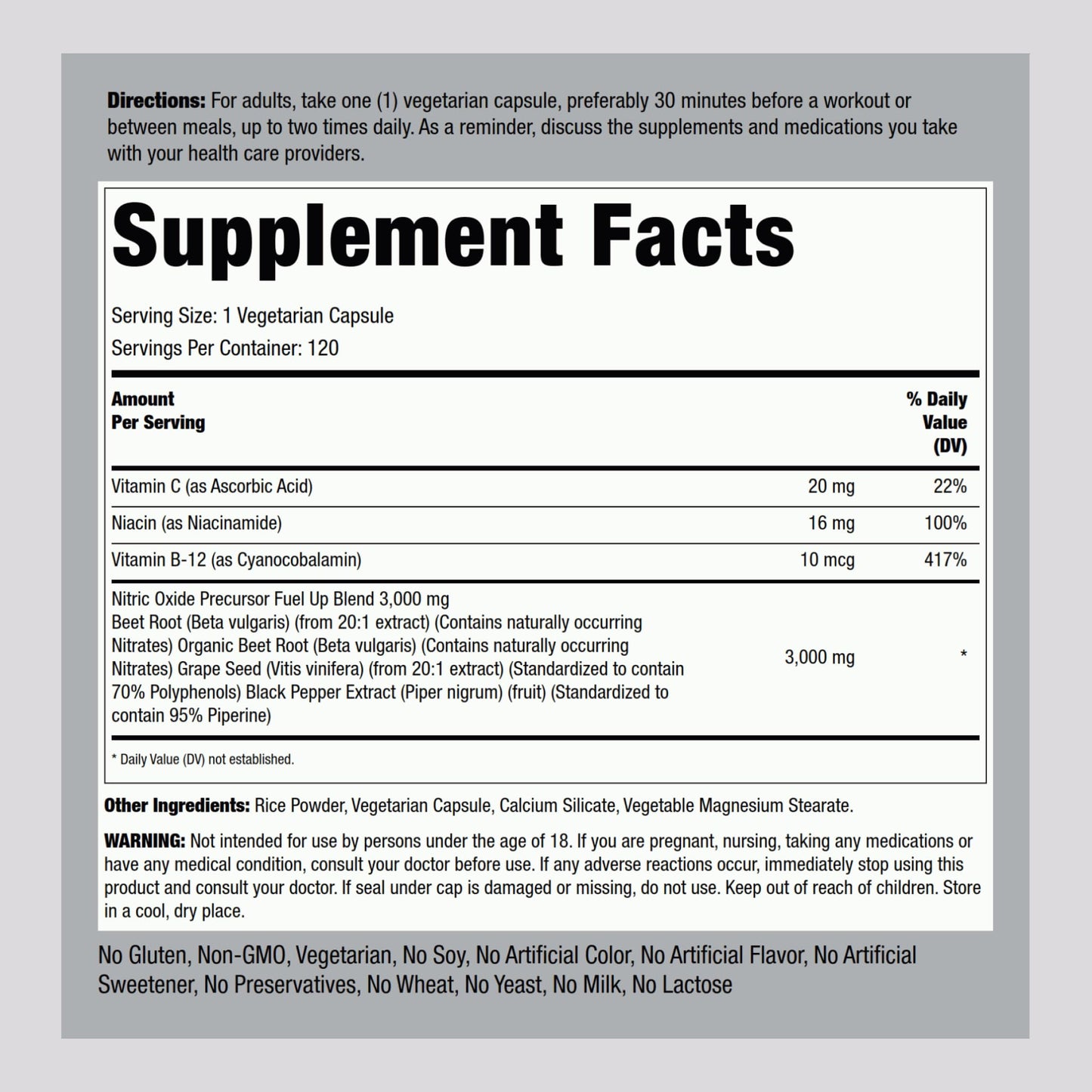 Fitness Labs Nitric Oxide Beet Root Capsules 120 Count