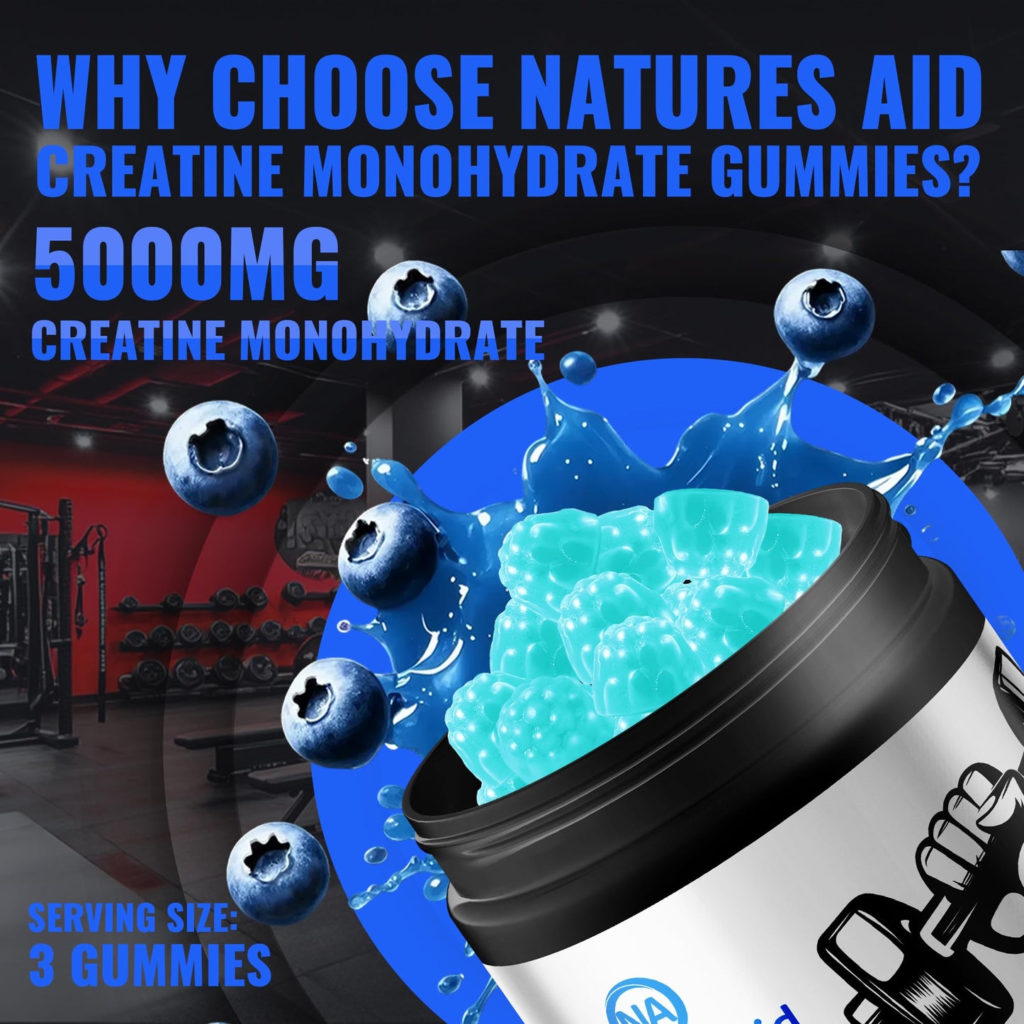 Natures Aid Creatine Monohydrate Gummies 5g, 135 Count