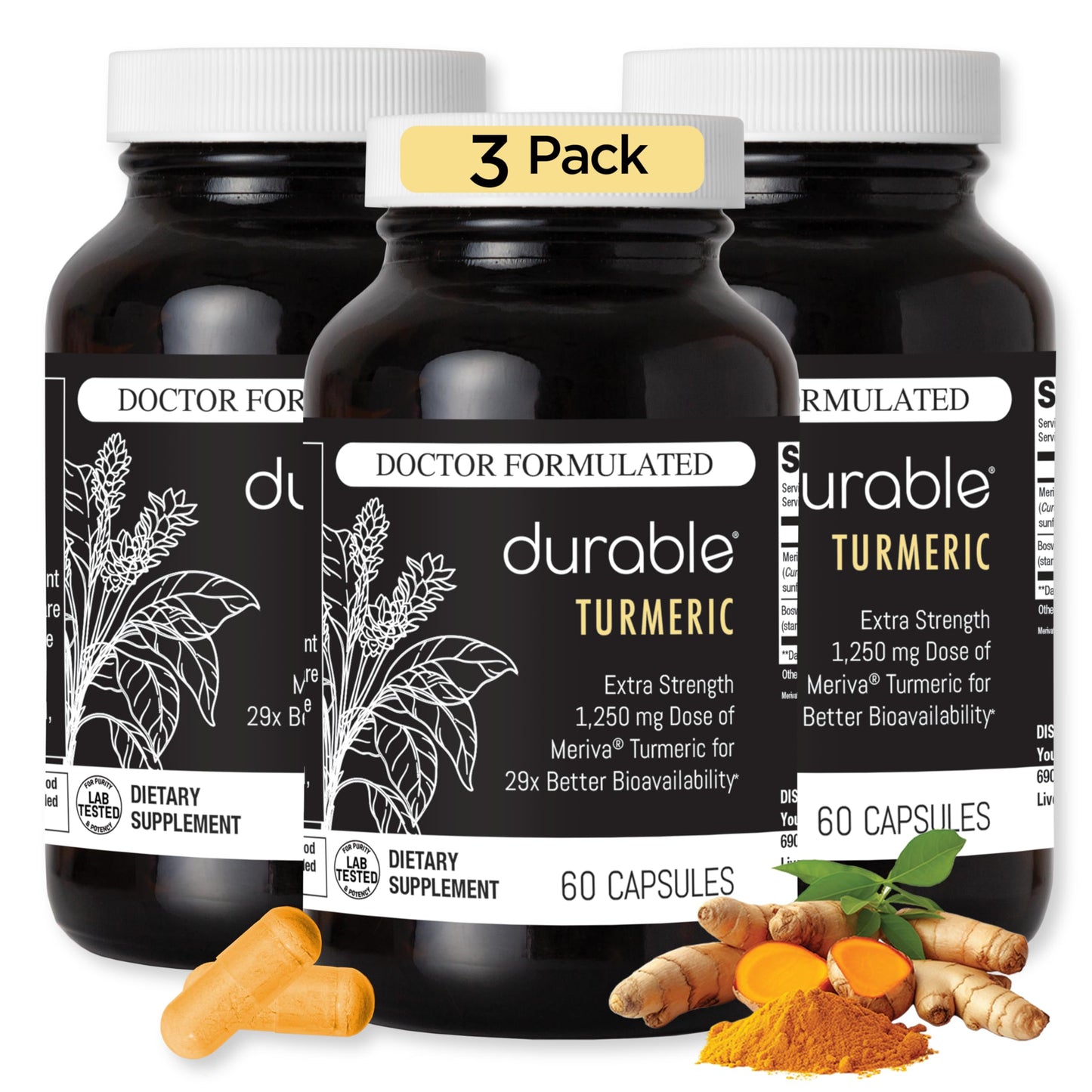 Durable Turmeric 1250 mg Meriva Curcumin with Boswellia Capsules 180 Capsules