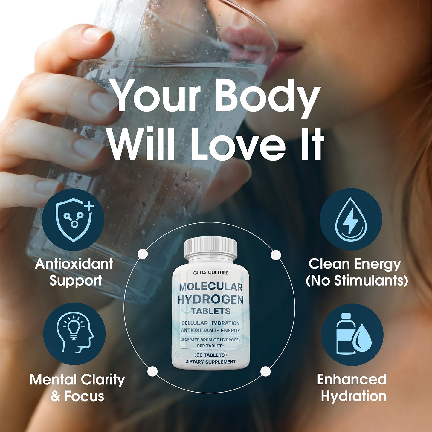 Gi.Da.Culture Molecular Hydrogen Water Tablets, 90 Count
