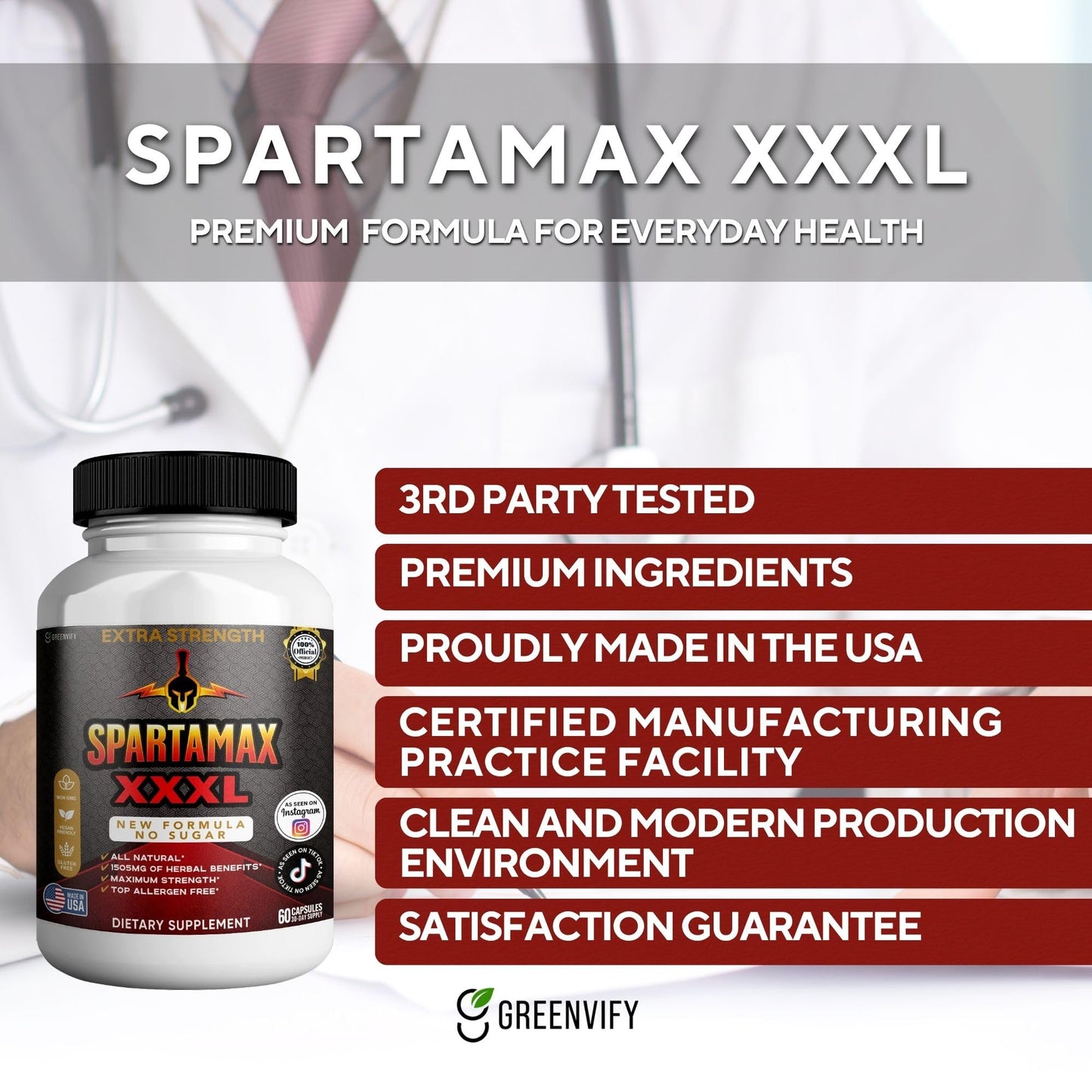 GREENVIFY SPARTAMAX XXXL Maca Root Dietary Supplement Capsule, 60 Capsules